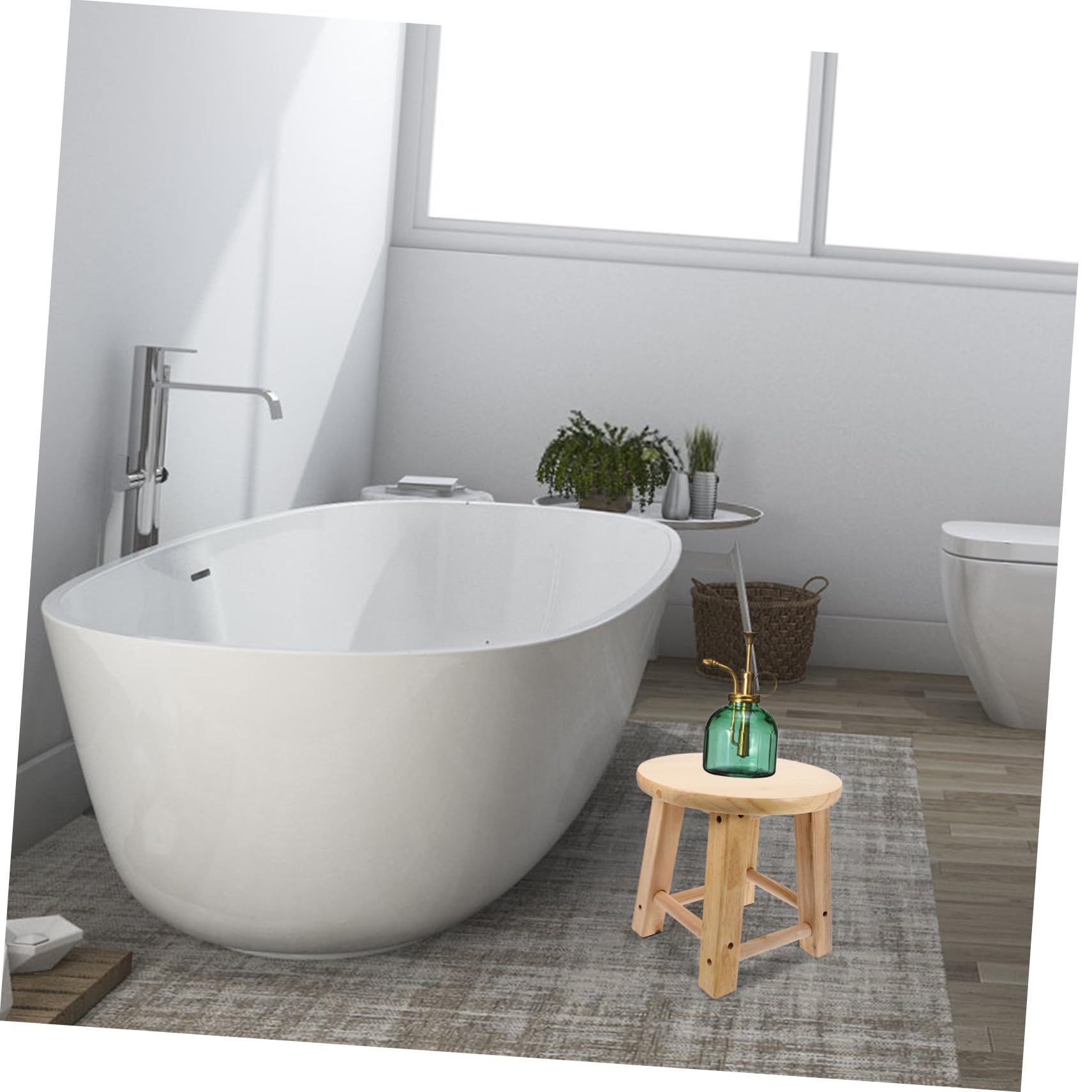 Taburete pequeño de madera para baño, mini asiento antideslizante con patas estables, taburete multiusos de madera maciza para cambiar zapatos, fácil de limpiar, resistente y diseño para uso doméstico