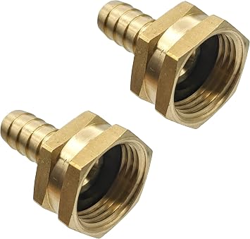 Brass Garden Hose Adapter Swivel Fitting, 1/2 Barb and 3/4 GHT Female Connector, Heavy-Duty High-Pressure Support, Rust and Corrosion Resistant, 2 Pack