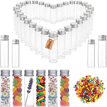 Pack of 40 Test Tubes with Screw Cap 20 ml Transparent Glass Test Tubes 22 x 80 mm Test Tube with Lid Clear Liquid Sample Bottles for Flowers Sweets DIY Decorative Beads
