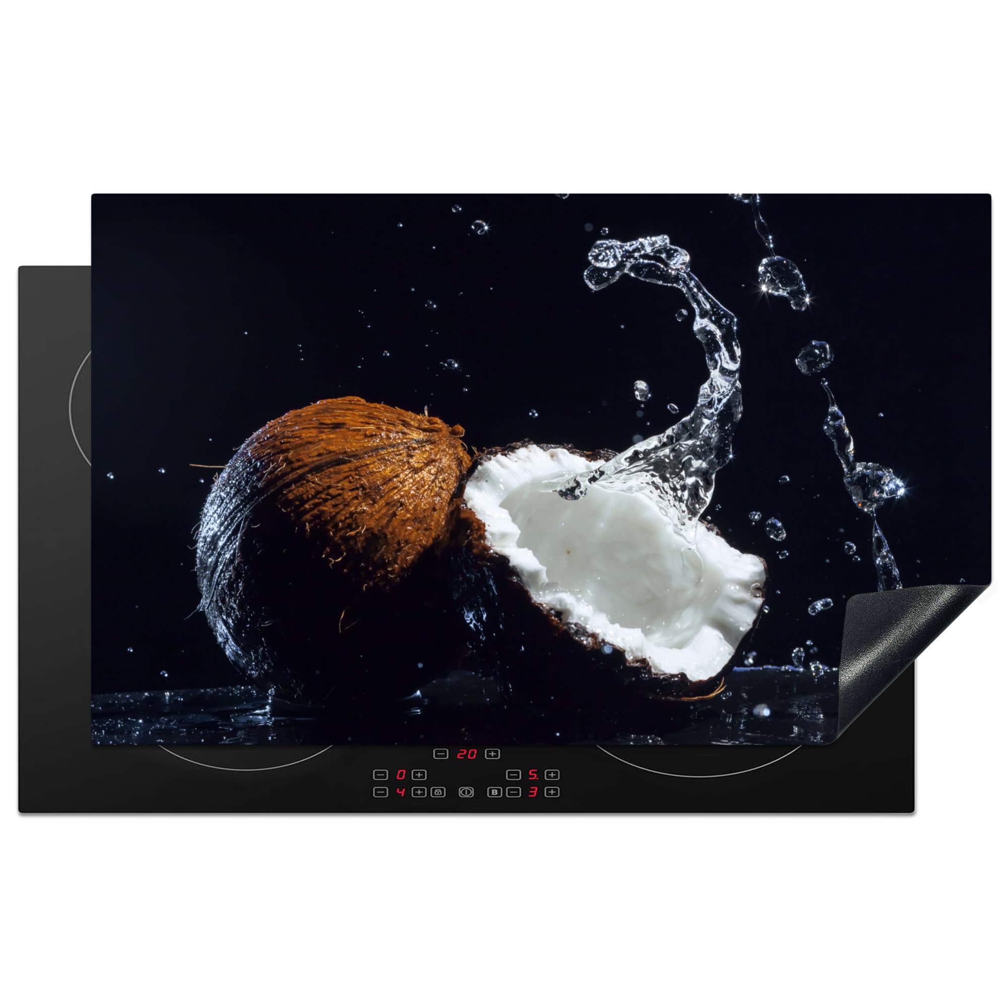 KitchenYeah© Induction Hob Protector Mat 20.3"x32.7" / 83x51.5 cm Cooker Top Protectors Cover Ceramic Covers Electric Hobs Vinyl Coconut - Still Life - Water - Black - Fruit — image 1