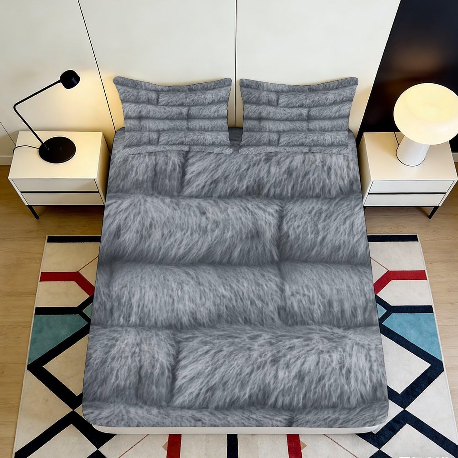 3D Printed Grey Brushstroke Fitted Sheet Microfiber Soft Decorative Abstract Mattress Cover for Bedroom Dorm Protection 90x200x25cm