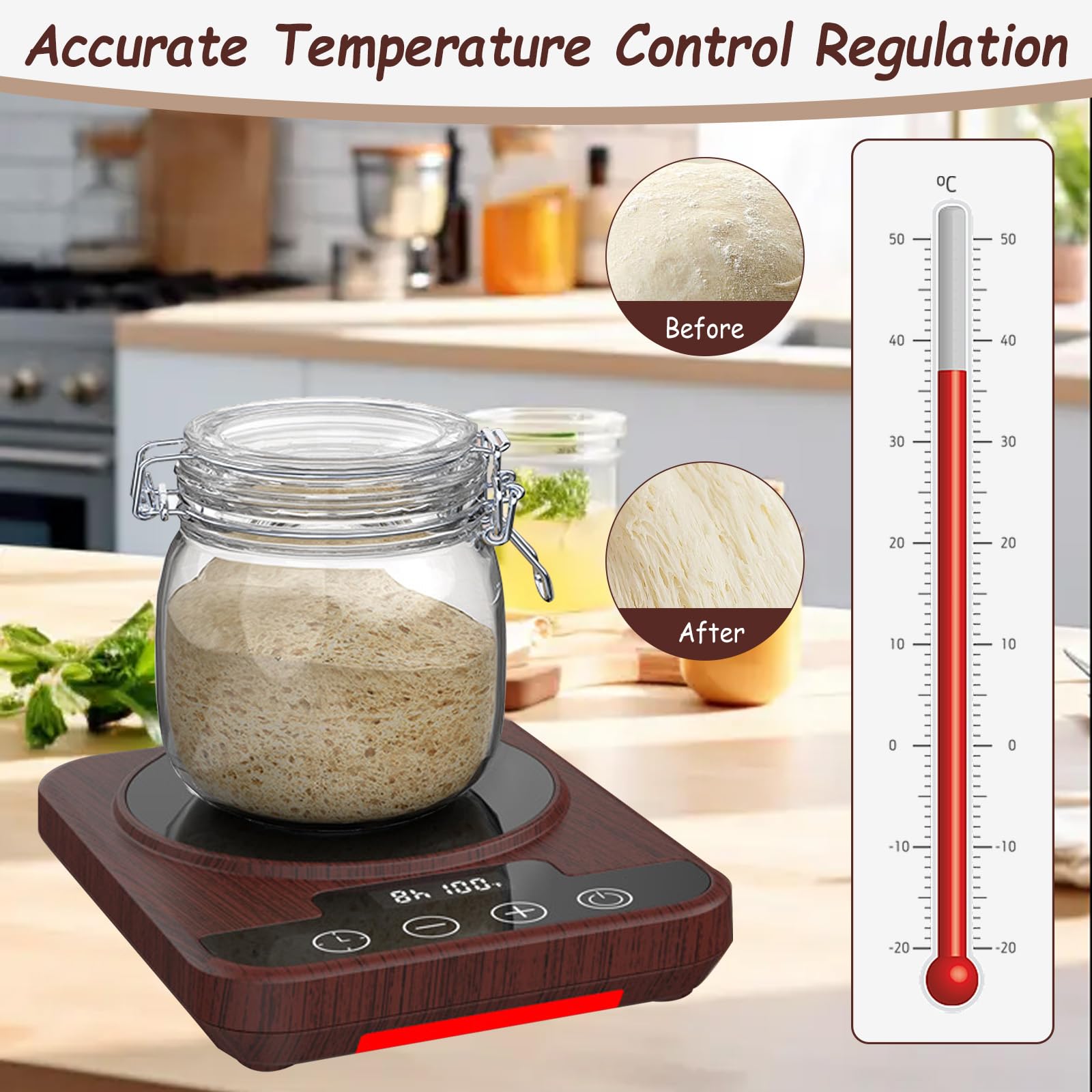 Calentador de masa madre, control 21-38℃, temporizador 12h, automático, para arrancador
