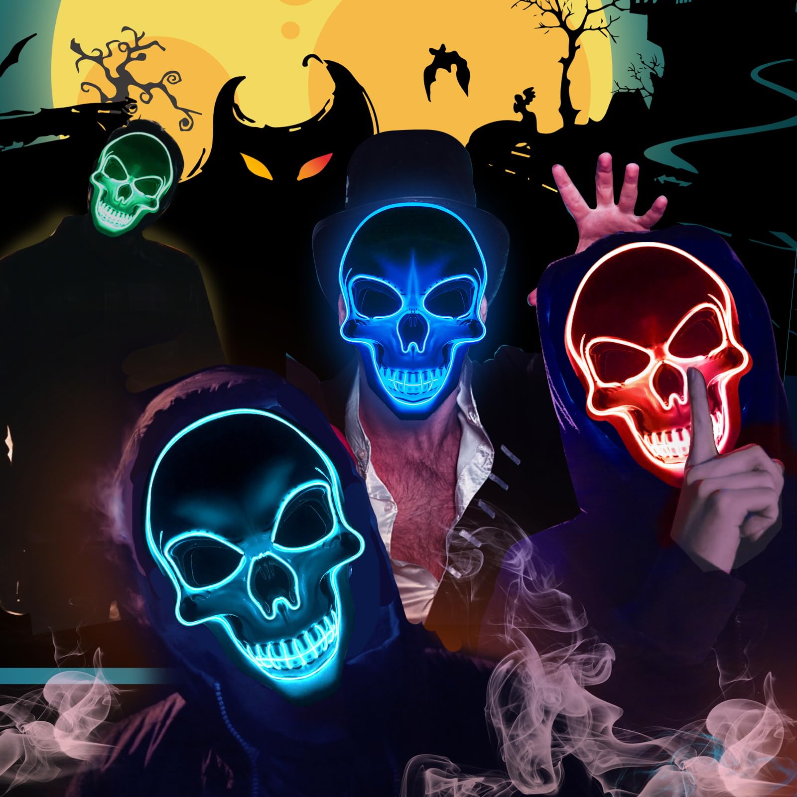 Máscara de miedo de Halloween con luz para suministros de recuerdo de fiesta con 3 modos (azul) 3