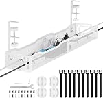 Cable Management, 64CM Cable Management Under Desk No Drill, Metal Cord Organizer with Clamp for Standing Desk, Cable Organizer for Home Office, Black