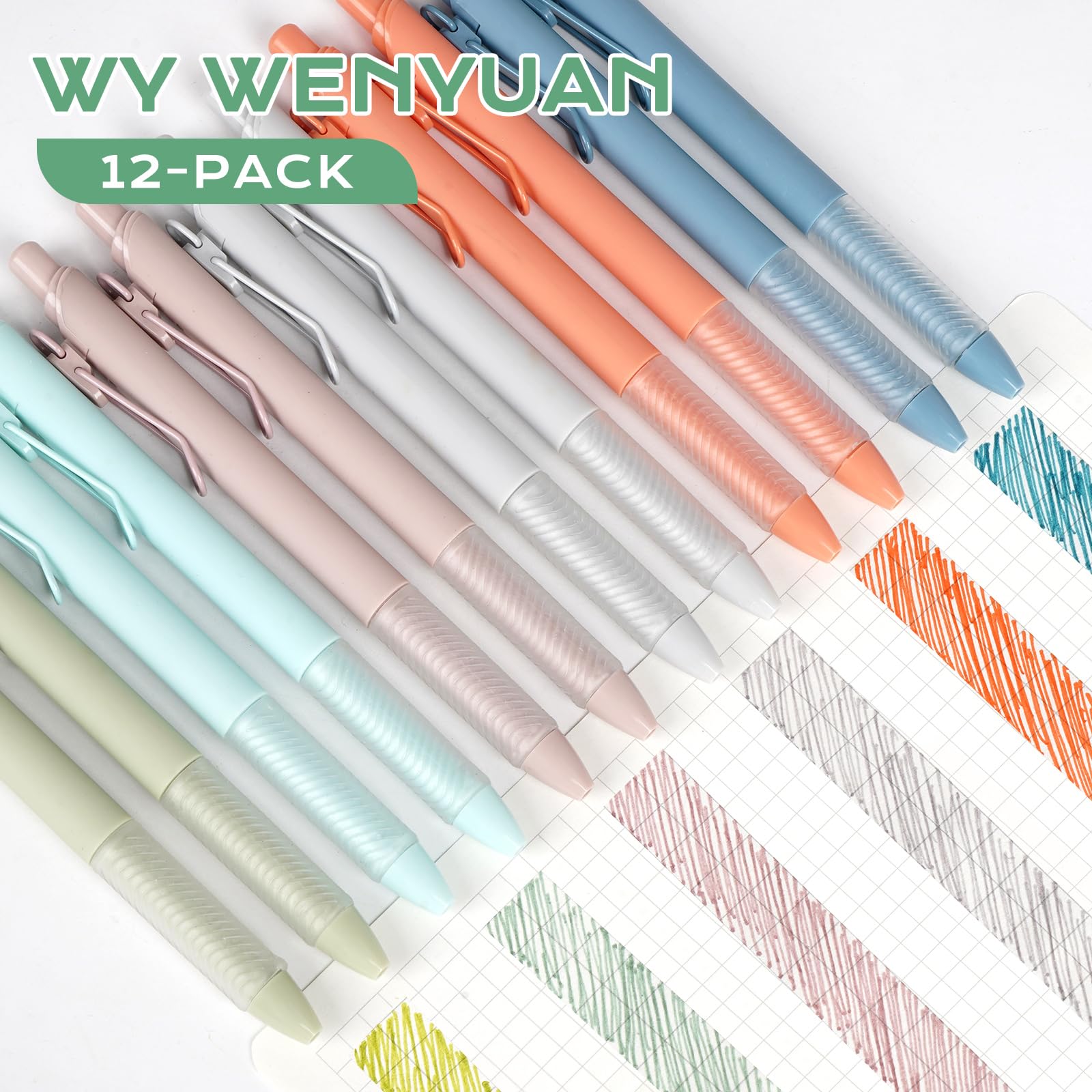 WY WENYUAN Długopisy żelowe, 12 szt., kolorowe długopisy, cienka końcówka, gładkie pisanie, 0,5 mm, długopisy żelowe, akcesoria biurowe, chowane, estetyczne długopisy do dziennika, szkolne artykuły