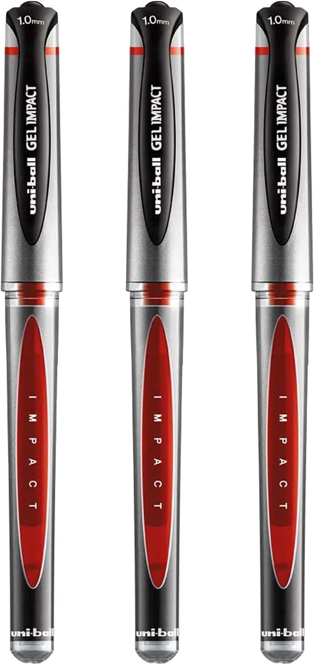 Red Capped (UM-153S) Gel Impact Rollerball Pen Ball Point Pens Broad 1mm Nib Tip 0.6mm Line Width Ink (Pack Of 3)