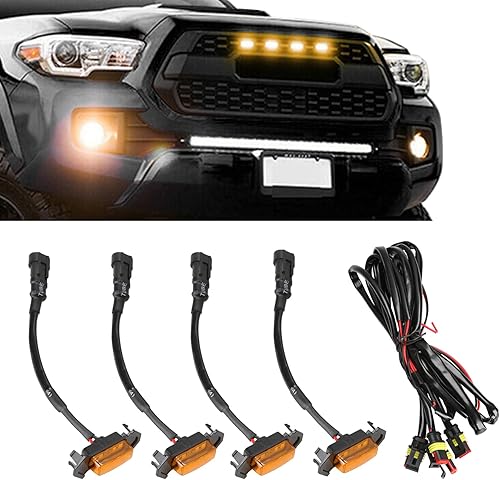 Miniatura 1 de 4 luces LED para parrilla, luces LED ámbar para parrilla, luces de parrilla amarillo ámbar, parrilla delantera parachoques capó luz LED de malla con