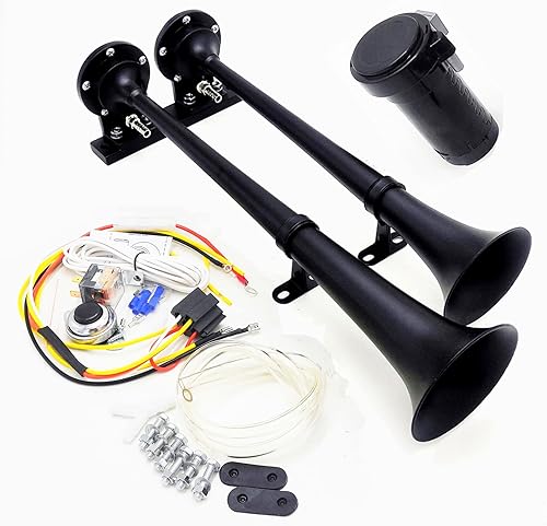 YIYDA Air Horn - Bocina de automóvil de 160 db 24 V cromado doble tubo trompeta camión bocina eléctrica bocina de alarma con bomba de aire