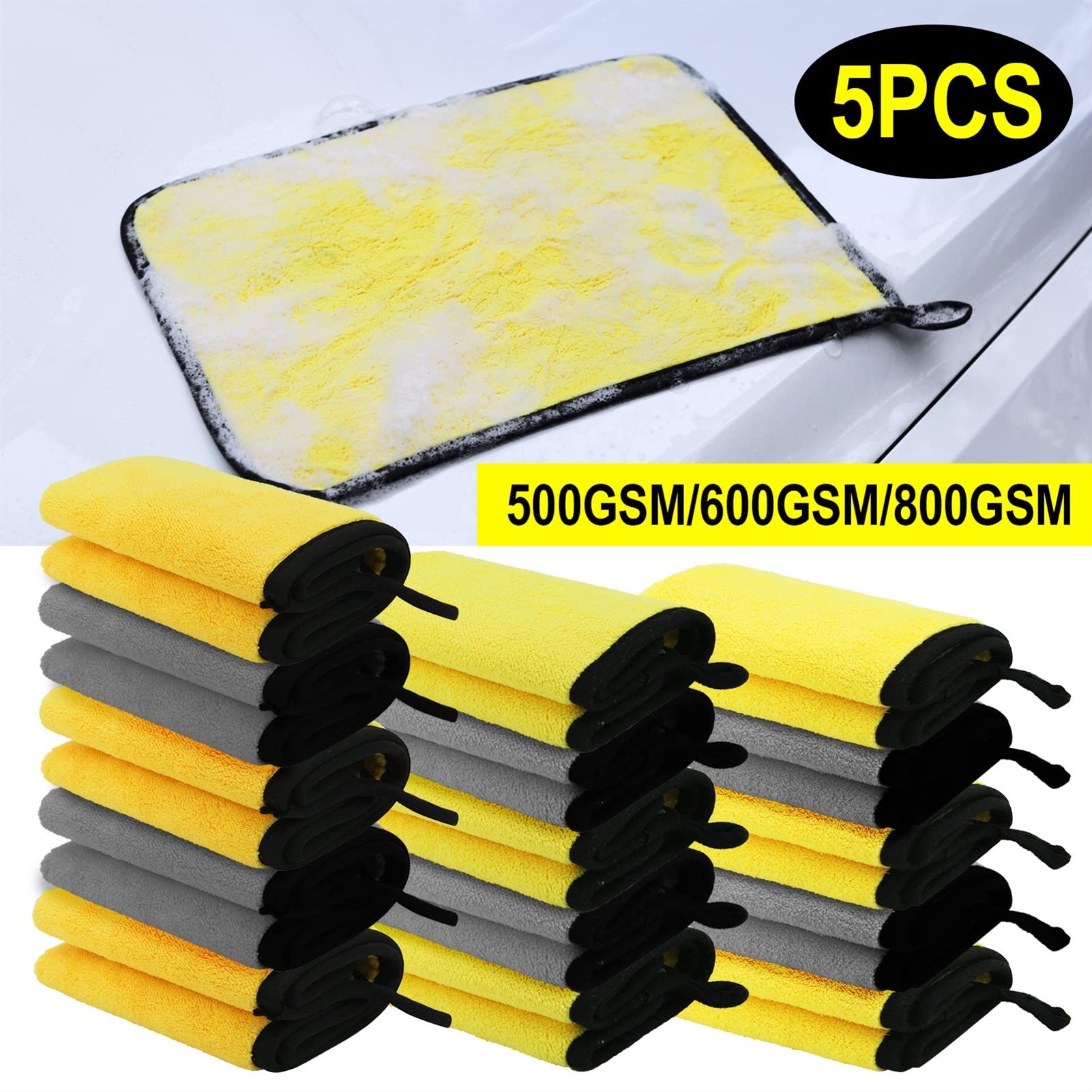 5pcs 500/600/800GSM Asciugamano in Microfibra Asciugamano in Microfibra per Auto Asciugamano per Lavaggio in Microfibra Pulizia Autolavaggio Asciugamano per Asciugatura Auto Detailing Qualità (Color
