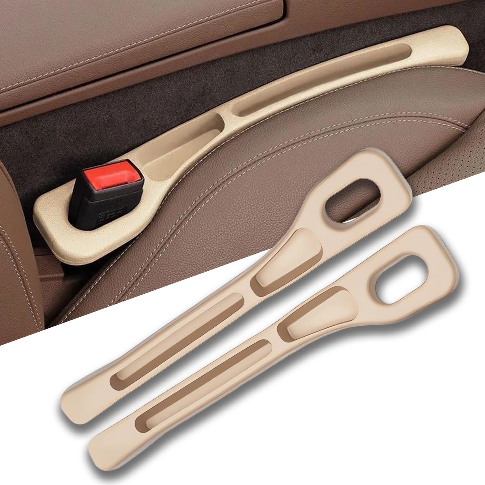 Lxfdafa Beige 2Pcs Car Seat Gap Filler Organizer For Peugeot 308 Sw Gt 2021-2024, Car Interior Gap Storage Box Sealing Strip Leak-Proof Storage Pocket,