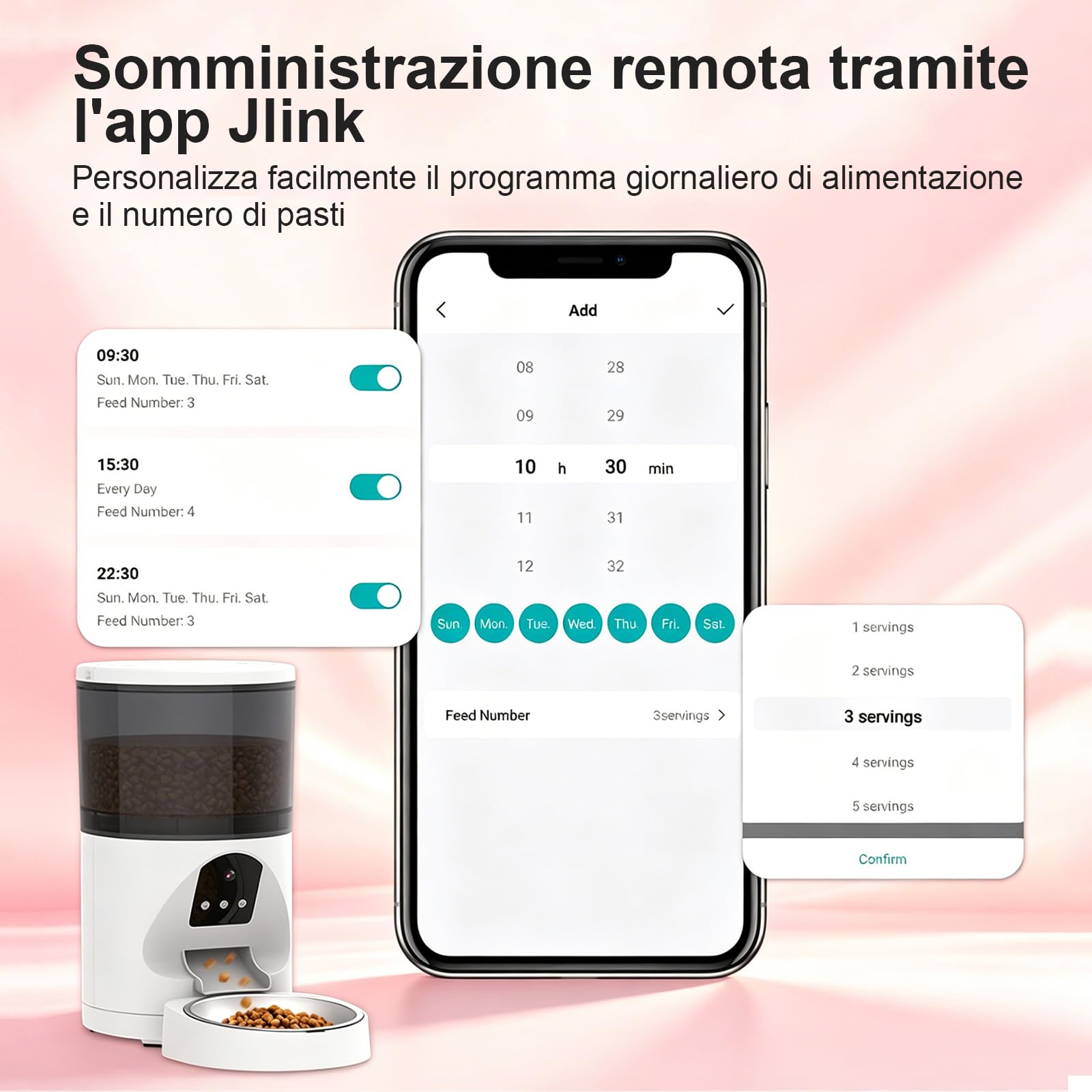 Distributore Automatico Cibo WiFi per Gatti e Cani 6L | 2.4Ghz WiFi, Dispenser Crocchette per Crocchette, 3MP HD Telecamera con Visione Notturna, Audio Bidirezionale, Controllo App