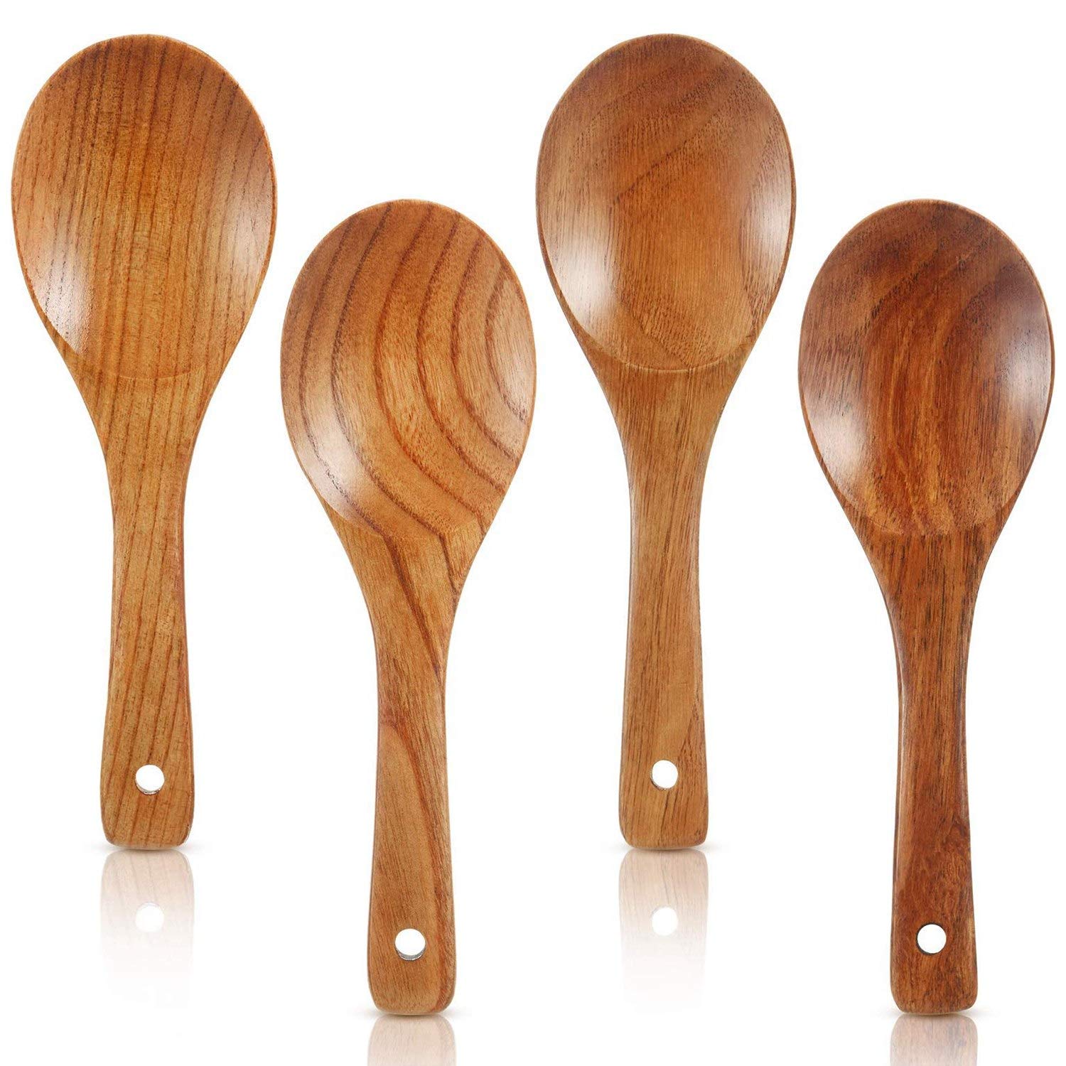 CTRLZS 4 Pieces Wood Spoons 21.5cm Wooden Rice Paddle Versatile Serving Spoon Non Stick Heat Cooking Spoon