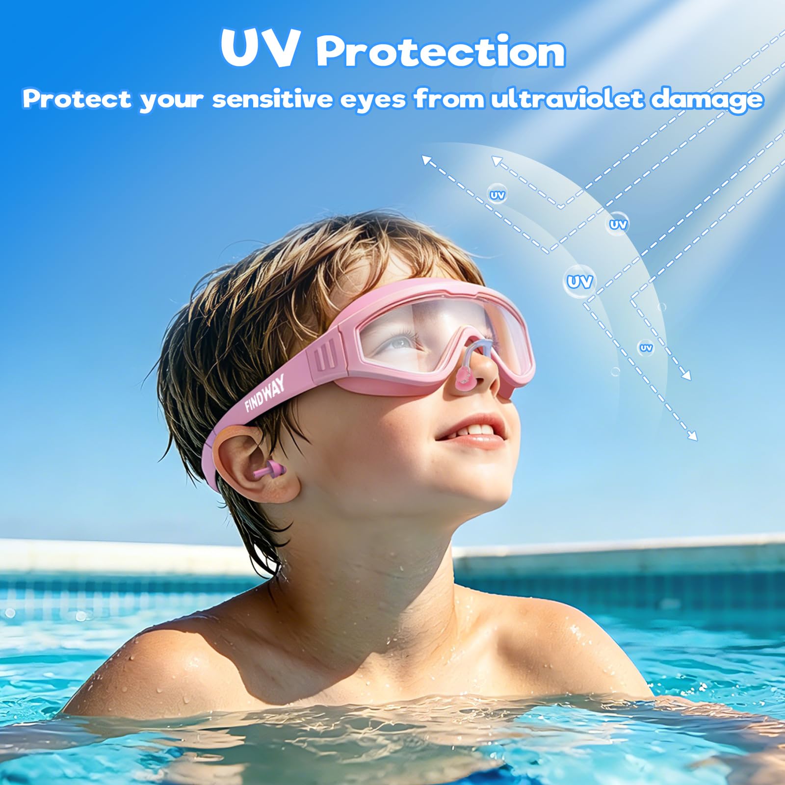 Findway Kids Swimming Goggles Unisex, 2 Pack Swimming Goggles Kids 4-16 Anti-fog Anti-leak Anti-UV 180° HD Vision - Image 4