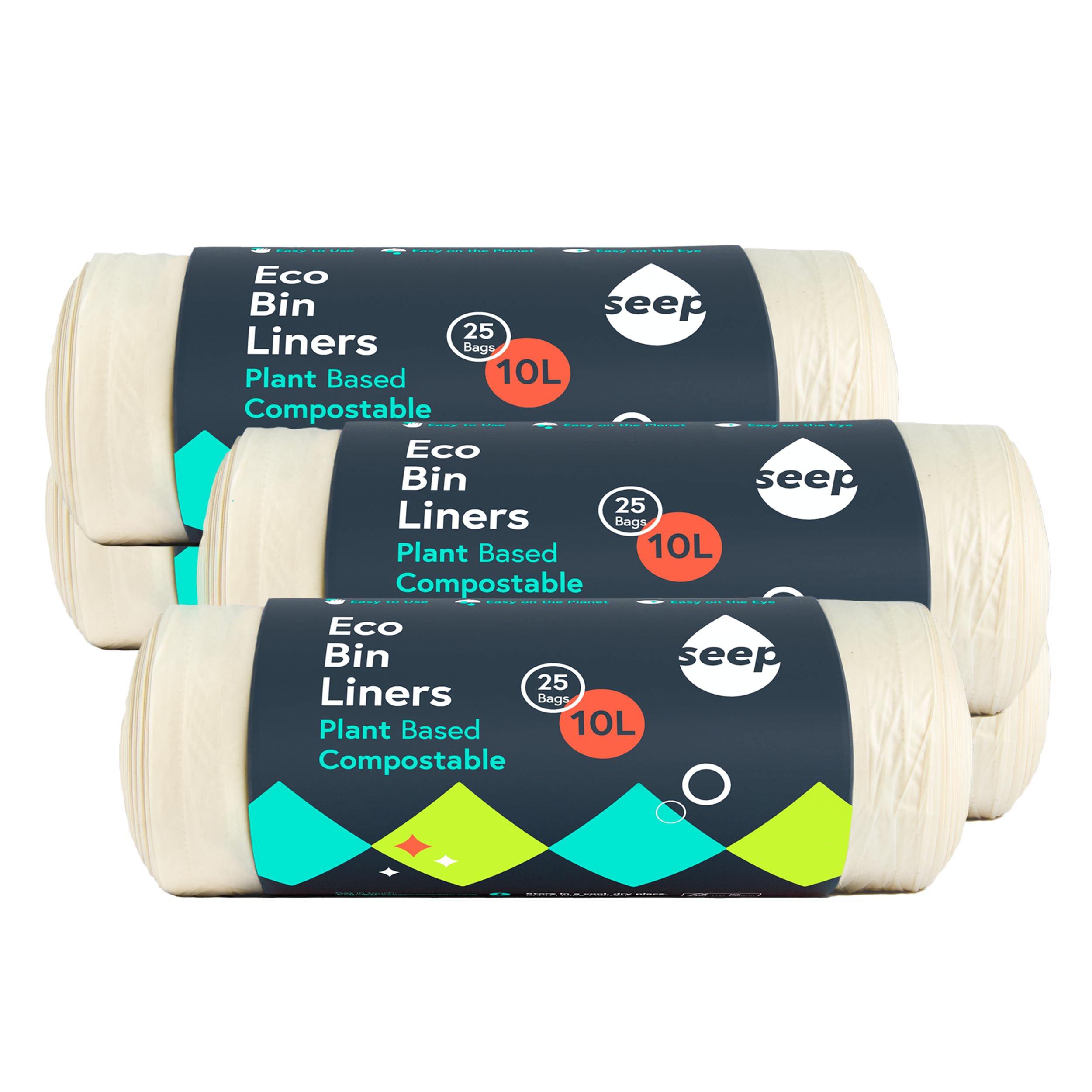 Seep Compostable 125 x 10 Litre Bin Bags - 10L Eco Friendly Bin Liners - Food Waste Caddy Liners - Biodegradable Waste Paper Bin Liners Clear | 5 Rolls