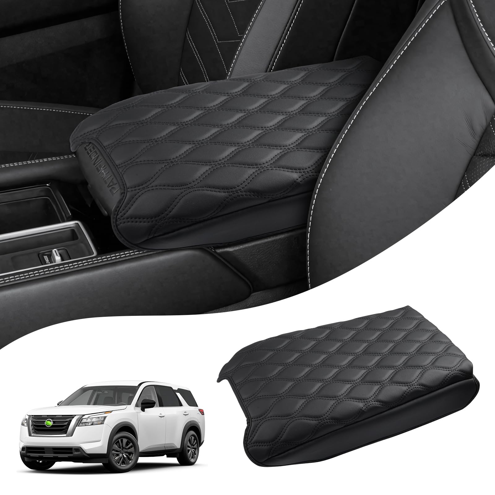 Autorder Center Console Cover for Nissan Pathfinder 2022-2025 2026 Accessories Armrest Cushion Cover Nappa Leather Middle Console Covers Pathfinder Console Cushion Pad Anti-Scratch