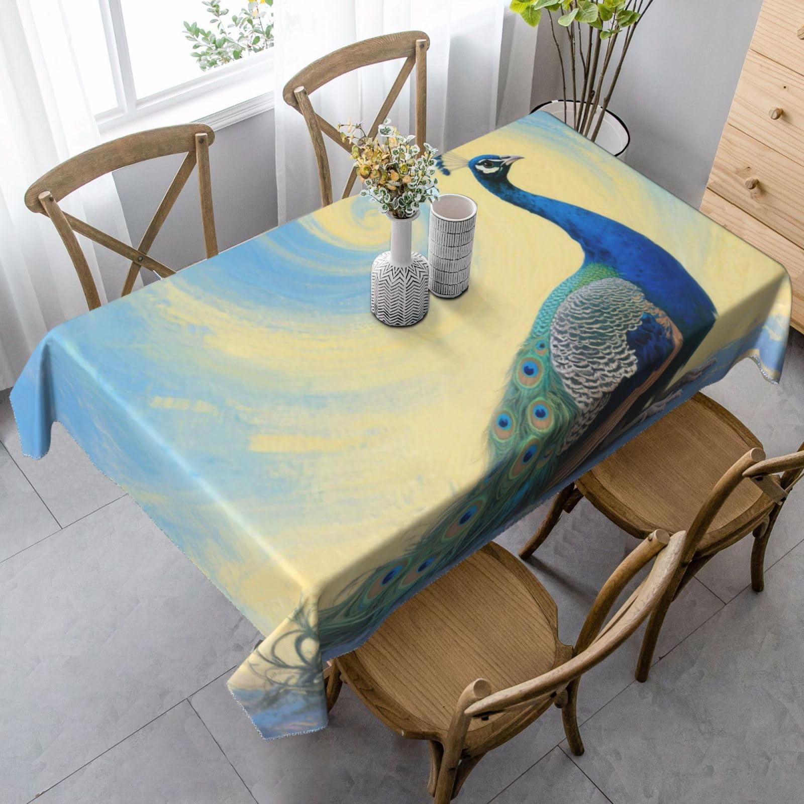 Elegant Peacock Rectangle Tablecloth 35x55 Inch, Washable Reusable Farmhouse Table Cloths Wrinkle Free And Spillproof Kitchen Dinning Table Cover For Party Wedding Picnic Home Decor Tablecloths