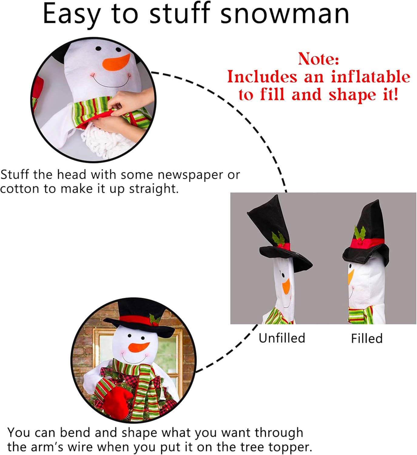Christmas Tree Topper Snowman Hugger with Lights Strips - Xmas Holiday Winter Wonderland Party Decoration Ornament Supplies