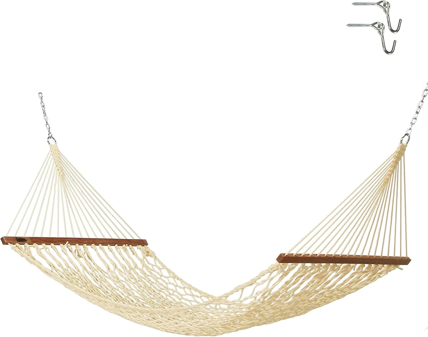 Hatteras Hammocks DC-11OT Small Oatmeal Duracord Rope Hammock with Free Extension Chains & Tree Hooks, Handcrafted in The USA, Accommodates 1 Person, 450 LB Weight Capacity, 11 ft. x 45 in.