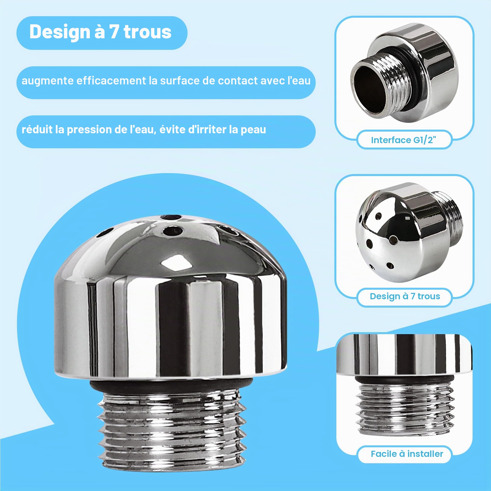 Buse de douche avec système de nettoyage à 7 trous pour le nettoyage du côlon pour homme et femme avec 3 pommeaux de douche en aluminium + sac de transport en velours