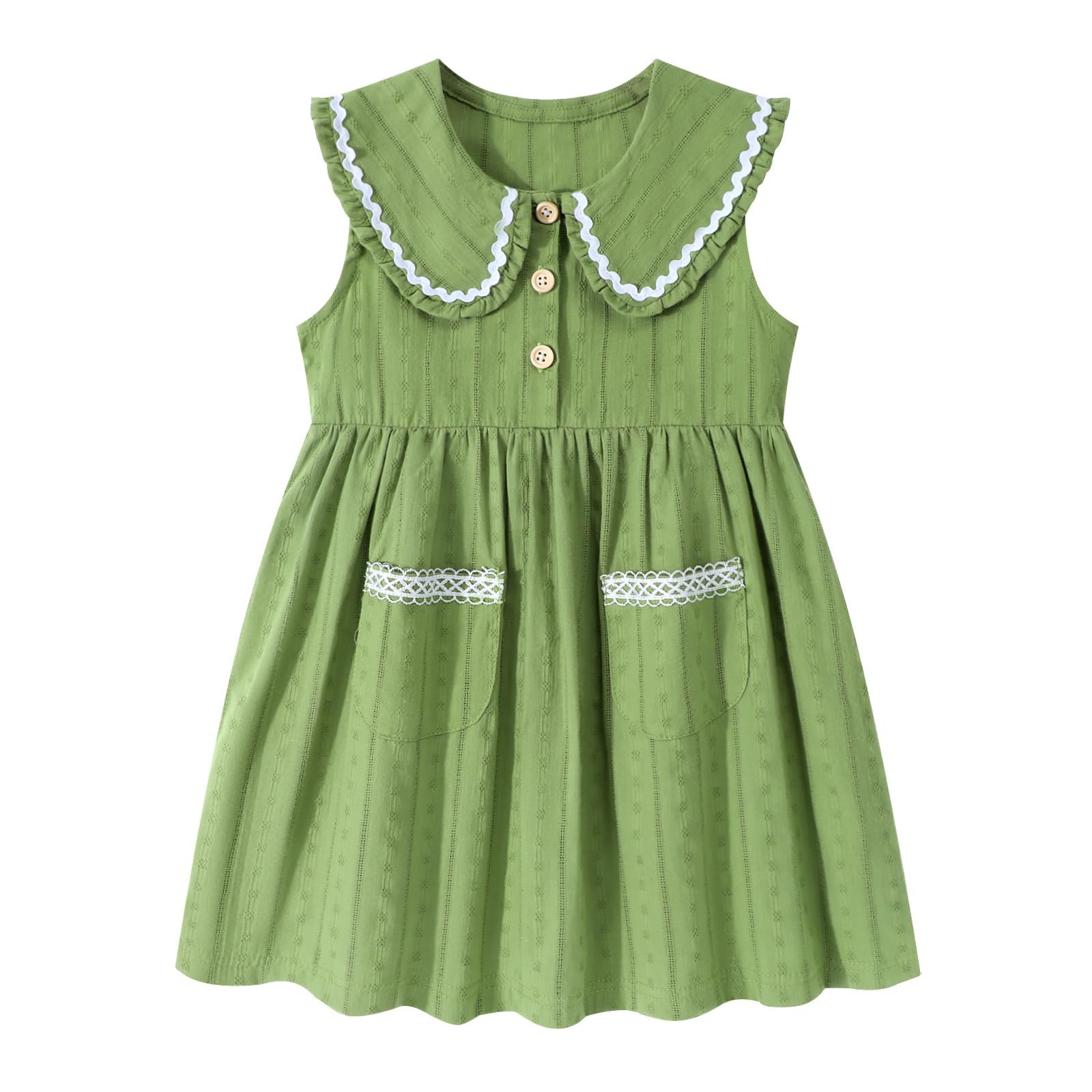 HILEELANG Little Girls Peter Pan Collar Dress Easter Spring Summer Cotton Sleeveless Sundress