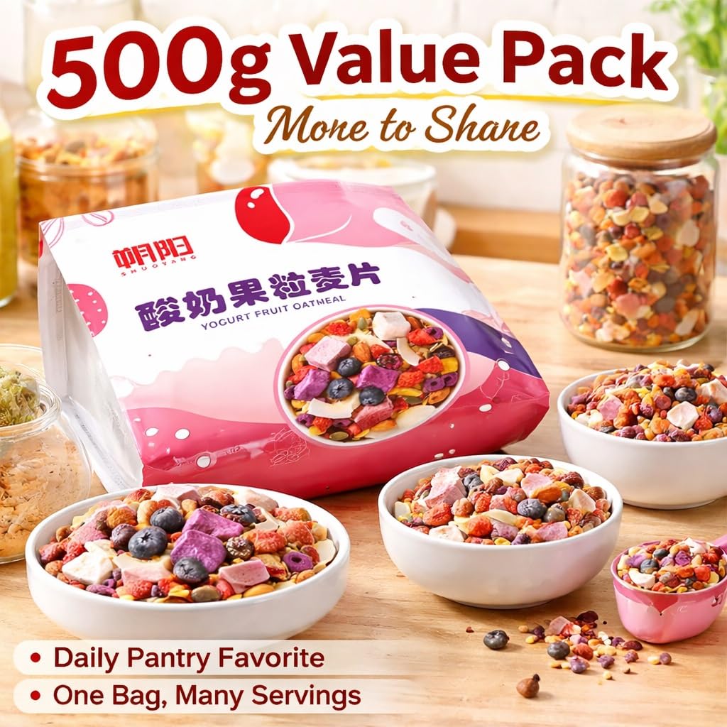500g Jogurtowa Granola Płatki Z Kawałkami Prawdziwych Owoców I Orzechami Pieczone Muesli Przekąska Śniadaniowa Zdrowa Chrupiąca Niesmażona