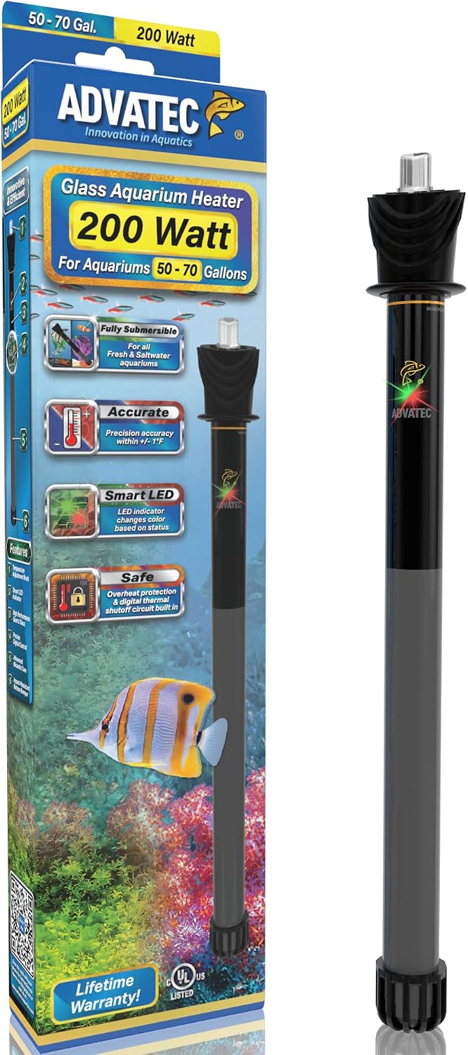 Advatec Glass Aquarium Heaters - for Fresh & Saltwater Aquariums (200 Watts / 50-70 Gallons)