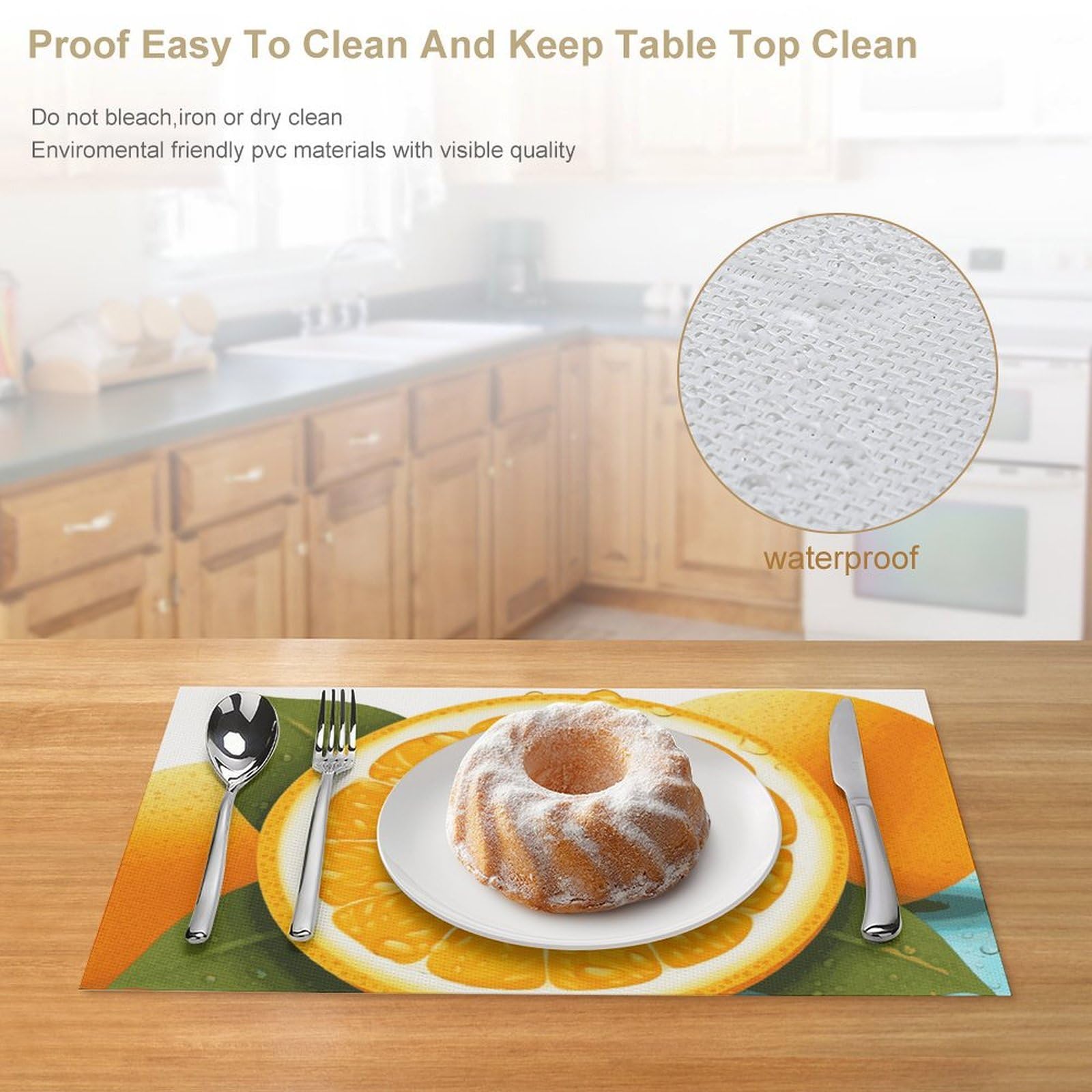 Set di 6 tovagliette all'americana in PVC, lavabili, resistenti al calore, antiscivolo, impermeabili, per interni ed esterni, tavolo da pranzo, cucina, vacanze, feste, 6 pezzi