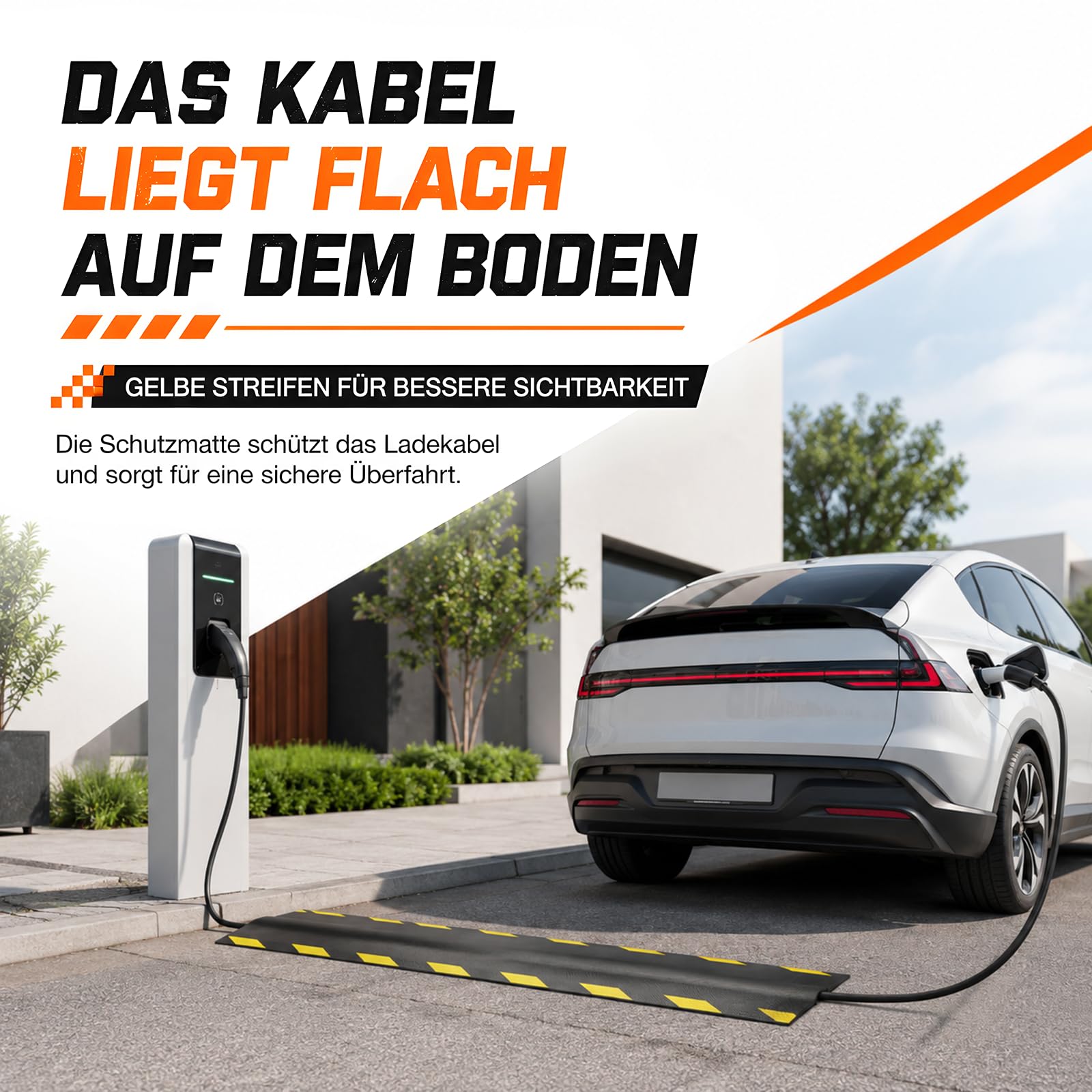 Kabelmatte 1m, Kabelkanal überfahrbar für Elektroauto Ladekabel Typ 2 – Robuster Flacher Stoplerschutz für den Außeneinsatz - Antirutsch Kabelbrücke Boden