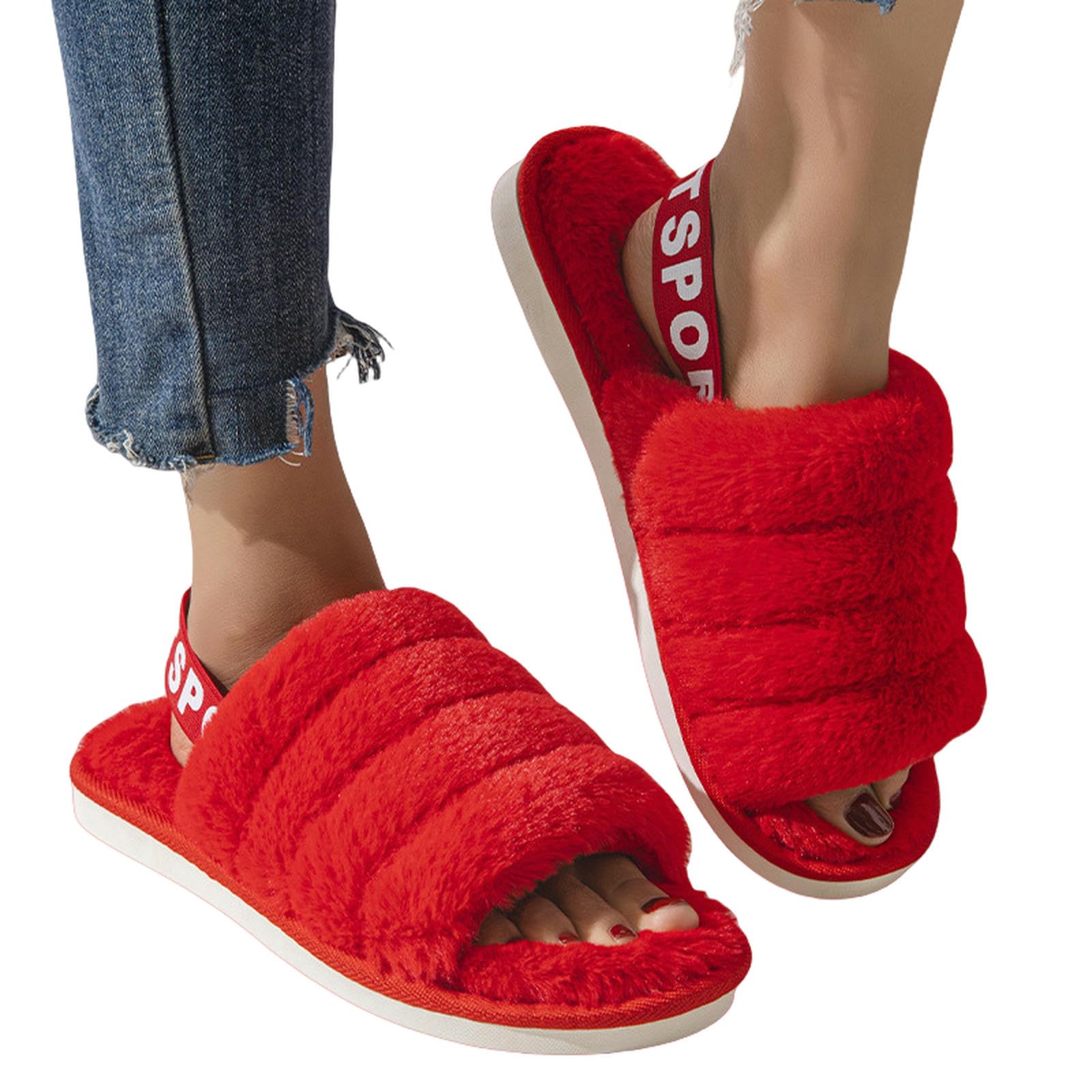 Pantofole Pantofole Autunno E Inverno Casa Inverno Pantofole di Cotone Interni Caldi Slifori di Peluche di Fondo Spesse-rosso-38-39