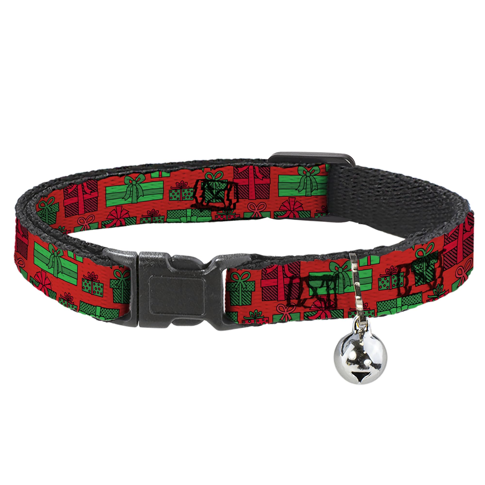 Collar de gato con campana separable Buckle-Down ajustable de nailon verde rojo para mascotas