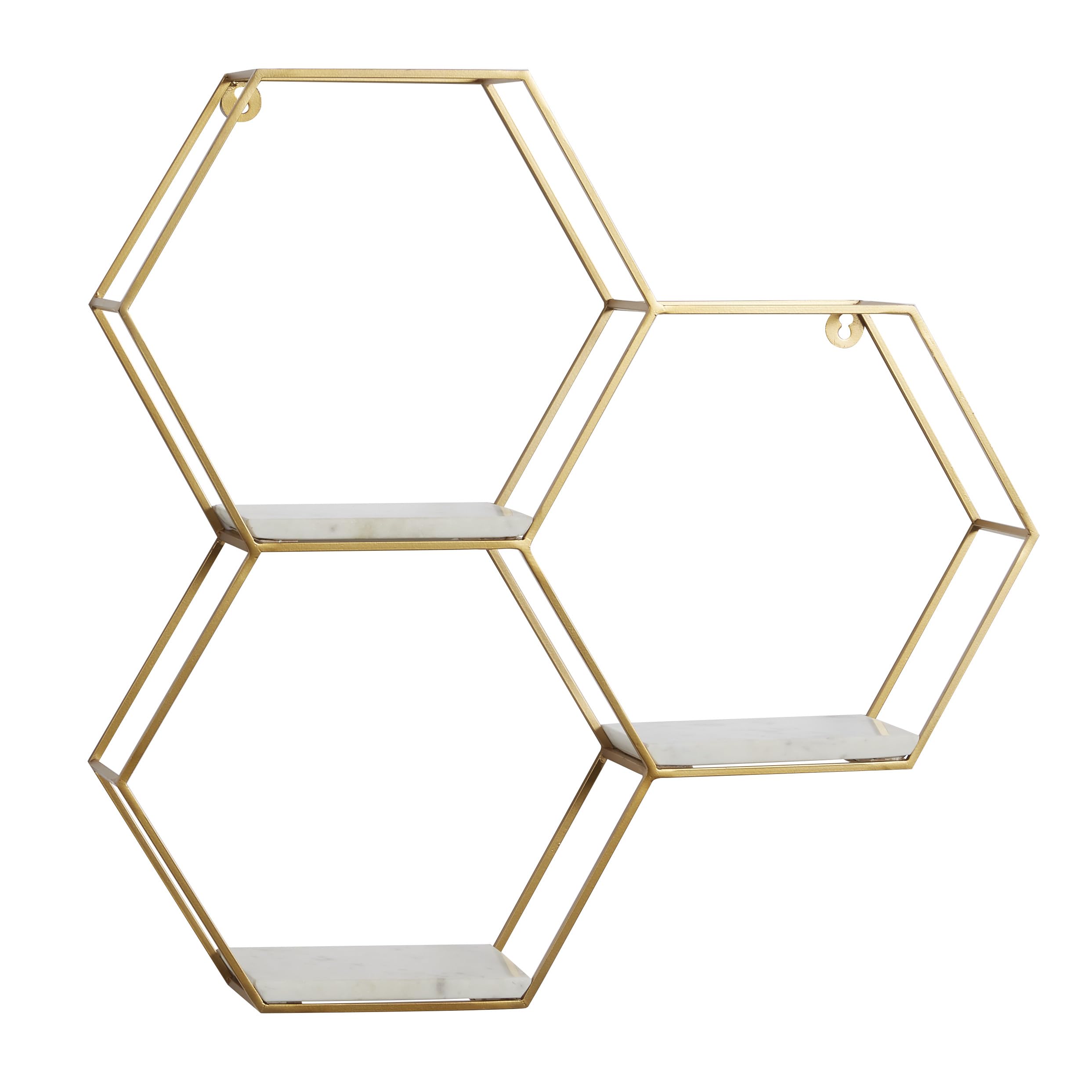 Deco 79 Marble Hexagon 3 Marble Shelves Wall Shelf, 24" x 6" x 24", Gold