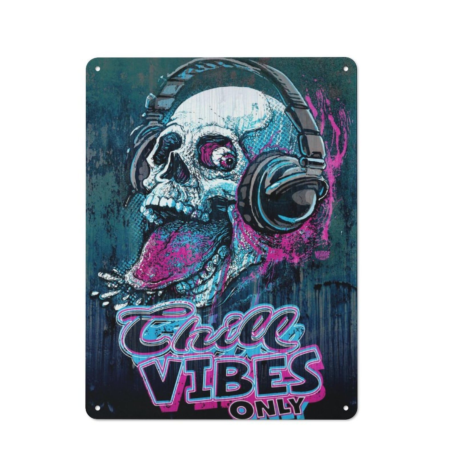 Junmoney Chill Skull Raspberry Vibe Printed Metal Sign 40X30cm For Hallway Wall, For Living Room And Hallway Decor, For Home Office And Studio Walls