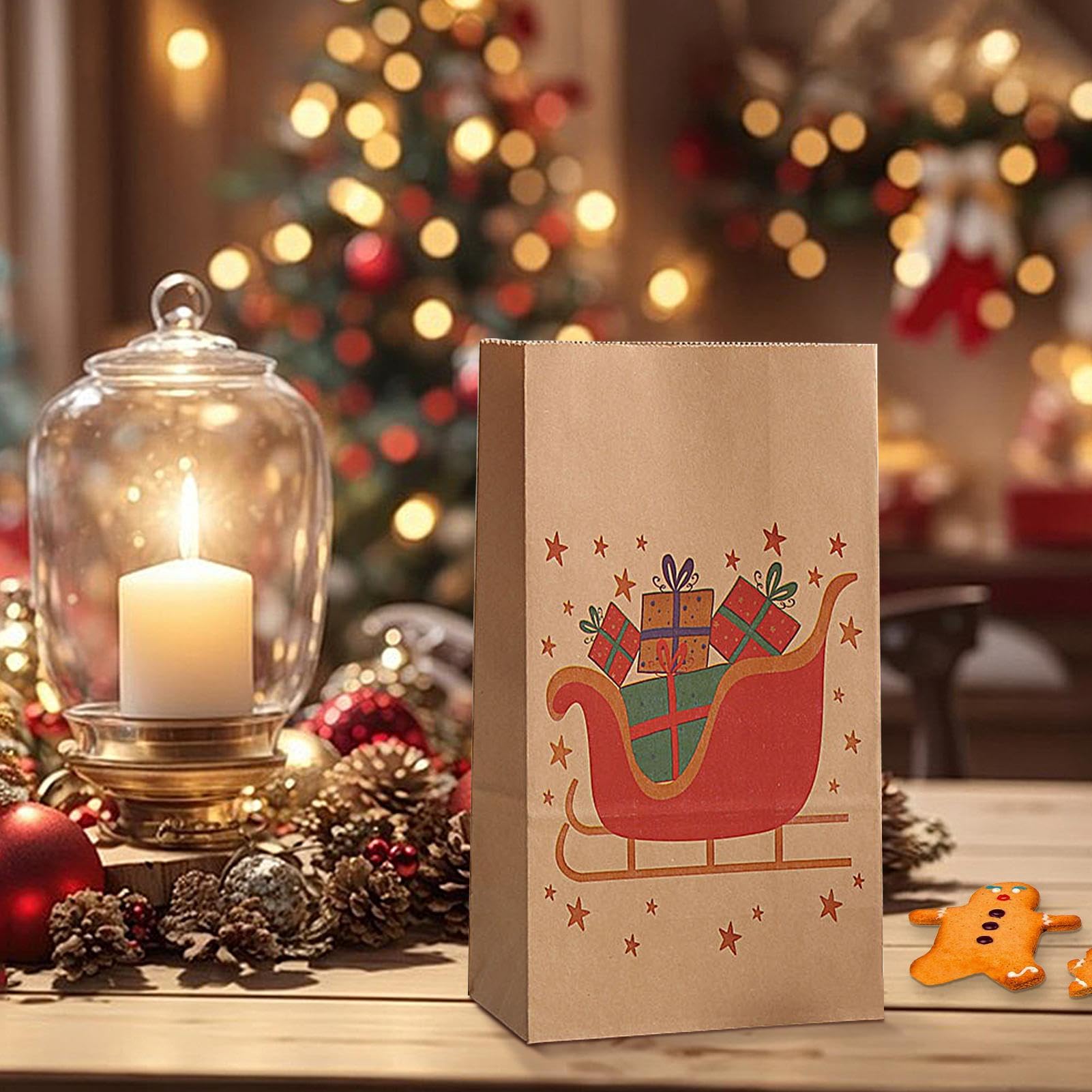 Ctxtqtdt 12 Pezzi Sacchetti Regalo Natale Piccoli con Manici, 6 Stili Sacchetti Carta Kraft Natale con Stampa Natalizia, Buste Regalo Natale per Feste di Natalizia (21cm x 15cm x 8cm