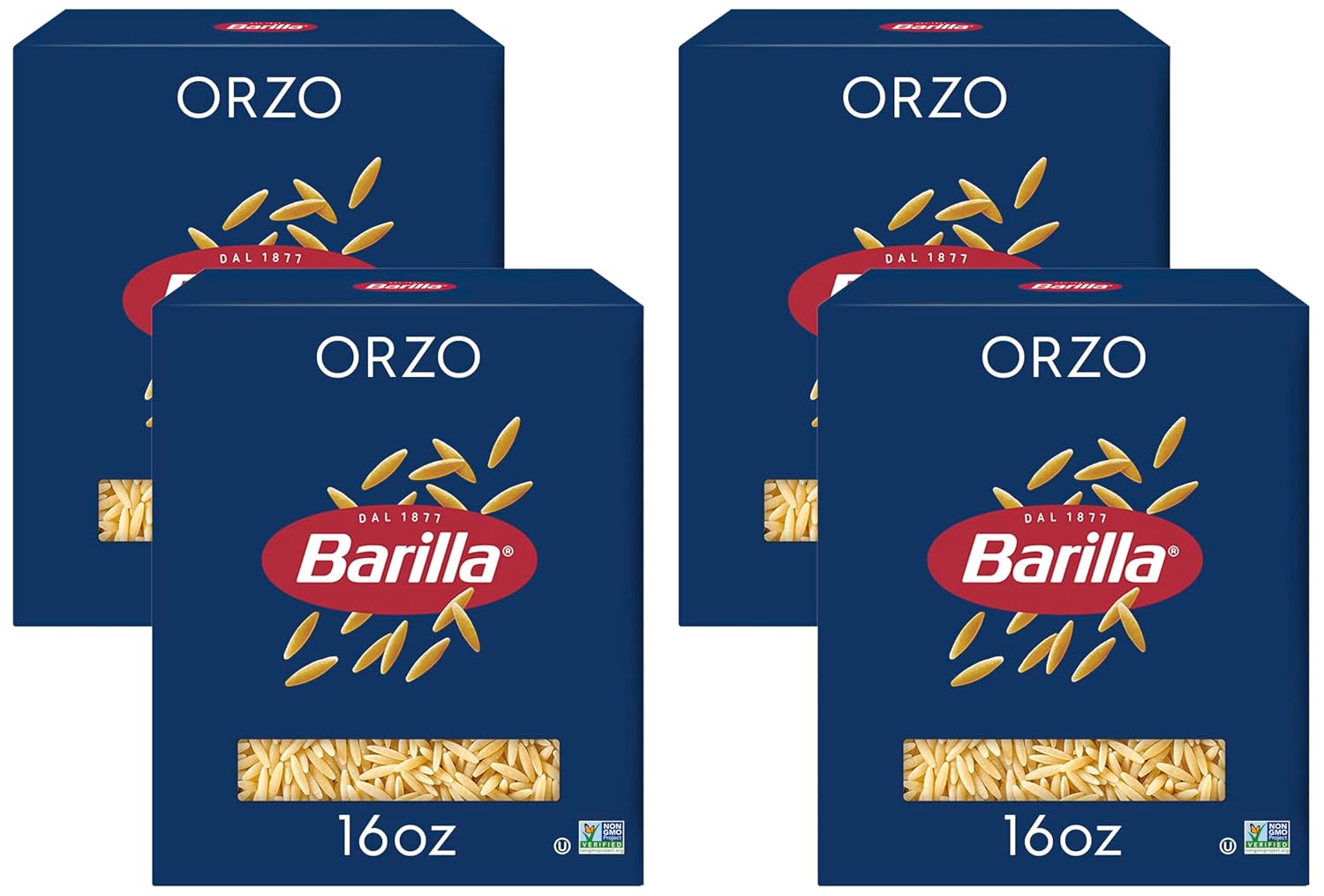 Barilla Orzo Pasta, 16 oz. Box - Non-GMO Pasta Made with Durum Wheat Semolina - Kosher Certified Pasta (Pack of 4)
