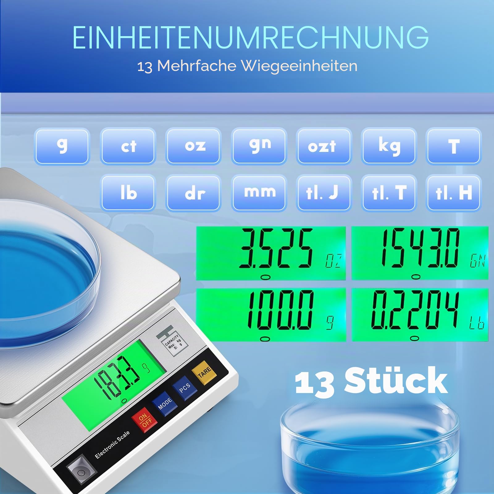 CGOLDENWALL Hochpräzise Analysenwaage 0.1g Digitale Elektronische Industrielle Präzisionswaage Intelligente Wissenschaftliche Laborwaage mit Zähl&Tarafunktion (10kg, 0.1g)