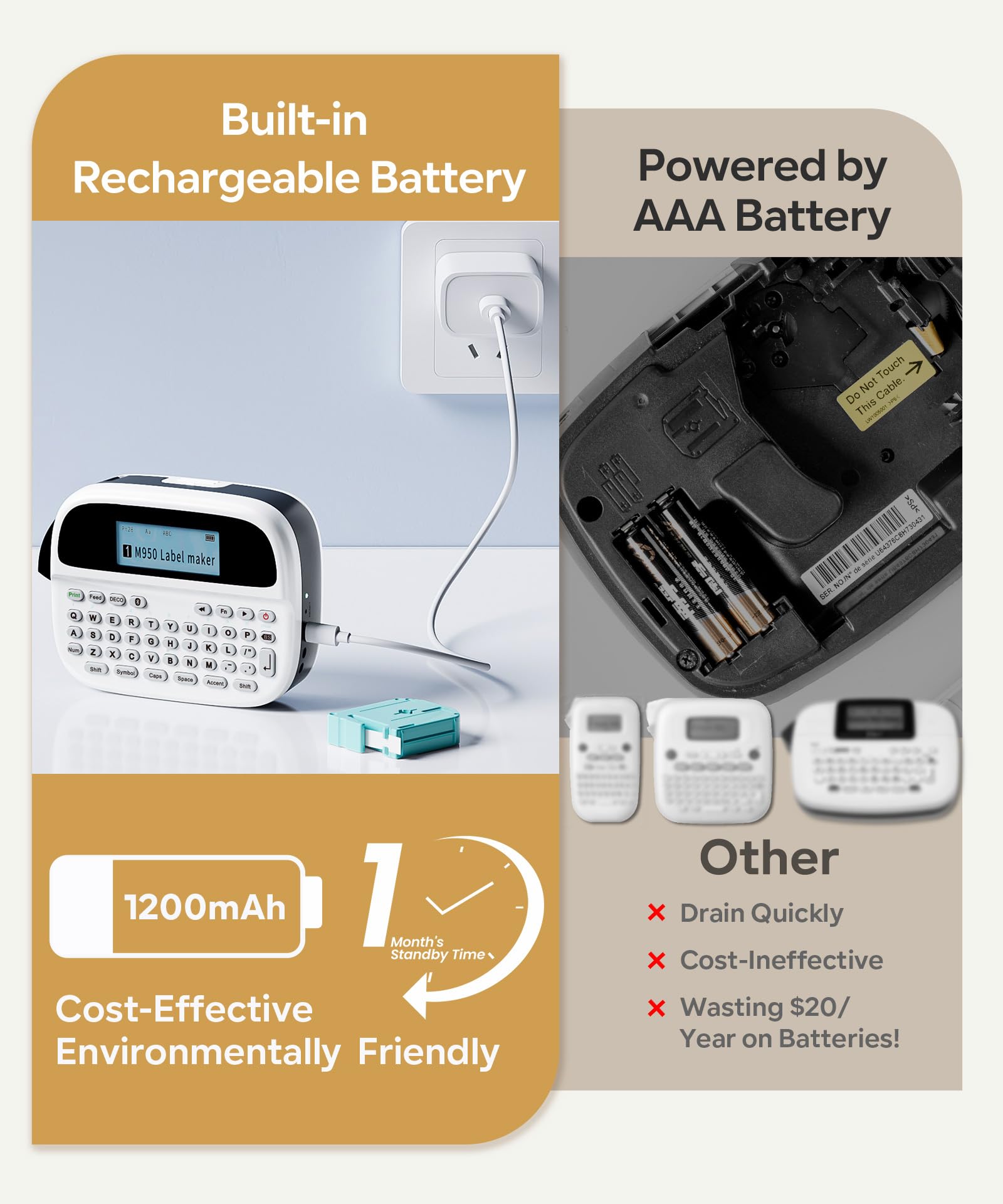 Pacchetto di etichettatrici M950, etichettatrice retroilluminata ricaricabile con 4 nastri, etichettatrice Bluetooth portatile, stampante per etichette portatile per l'organizzazione