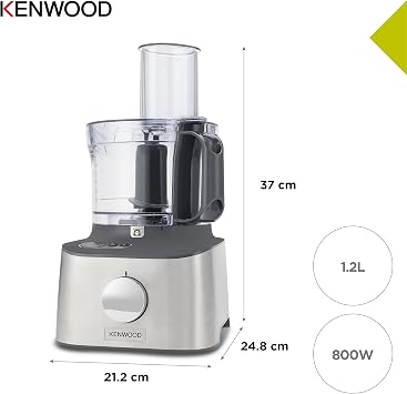 معالج طعام Kenwood FDM316SS Multipro Compact+، أجهزة مطبخ بمقياس متكامل، 11 ملحقًا متضمنًا، تصميم مدمج وقوي