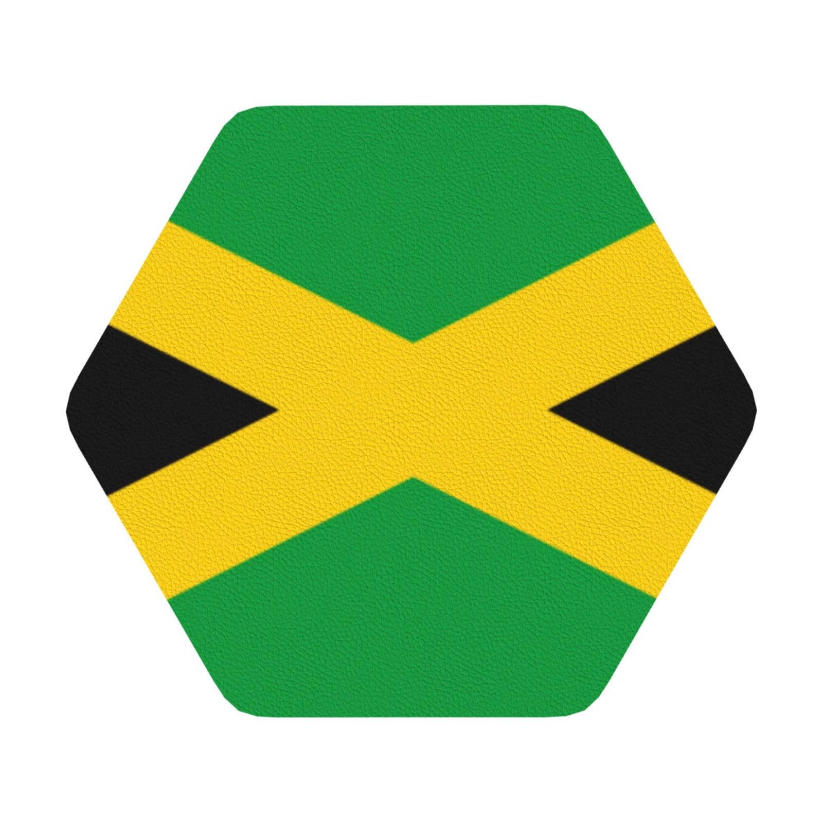 jamaica flag PU Leather Coasters Set of 6 Hexagon Drink Coasters
