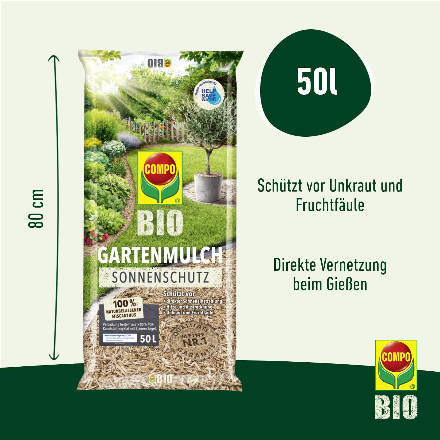 COMPO Paillis de Jardin Bio + Protection Solaire comme Couverture décorative pour protéger Le Sol de la Chaleur, du dessèchement et de l'évaporation, 50 l