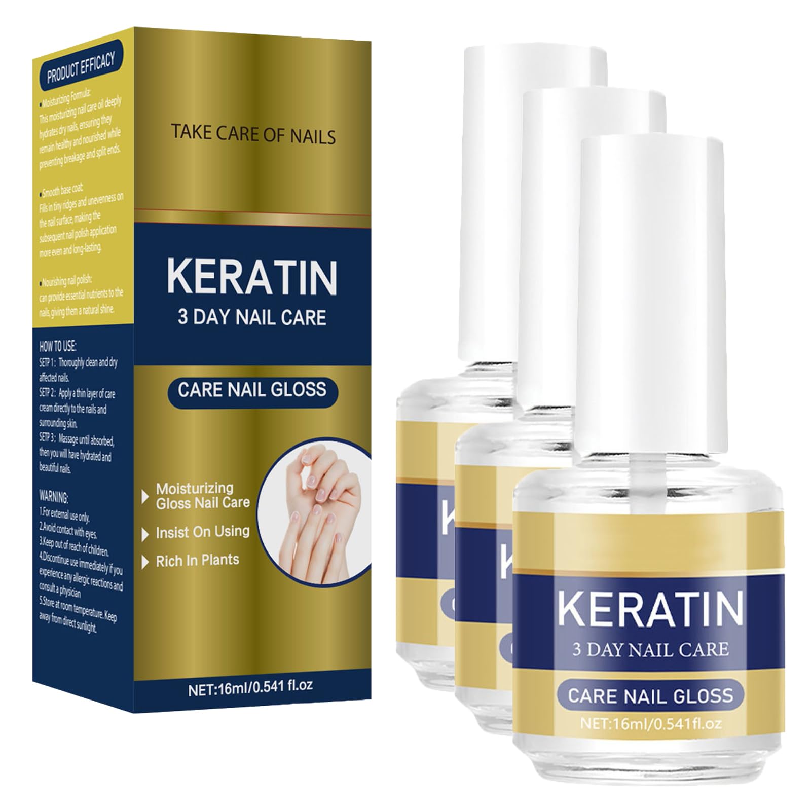 Cheratina 3 giorni di siero per la cura delle unghie, 3 giorni con cheratina, cura intensiva per unghie deboli e danneggiate, 16 ml di siero idratante per unghie per rafforzare e riparare (3 pezzi)