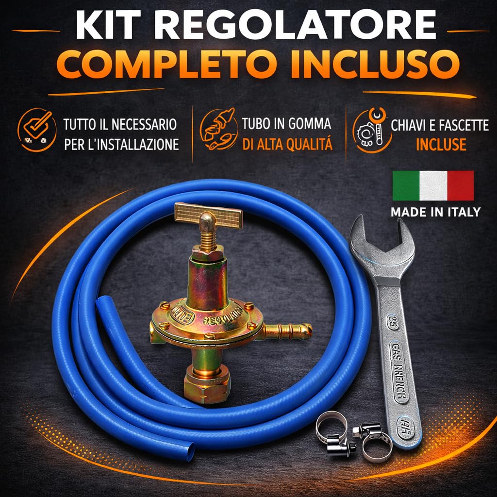 Fornello Fornellone a Gas 40x40 Professionale già Montato – Super Robusto con Bruciatore + Kit Regolatore con tubo e fascette – Made in Italy