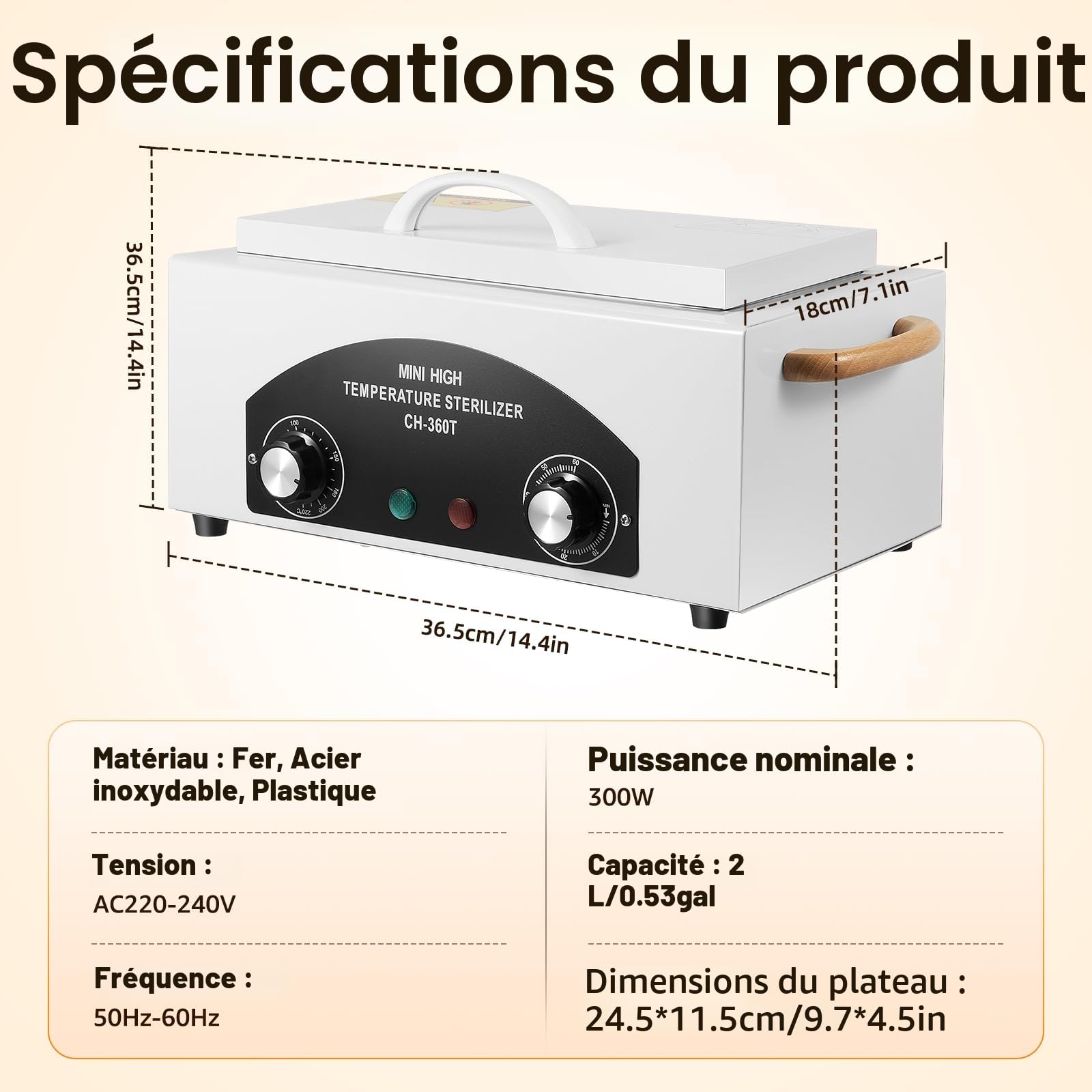 Stérilisateur à air chaud 300 W - Stérilisation studio cosmétique pédicure tatouage ongles avec minuterie et voyant lumineux pour salon de coiffure
