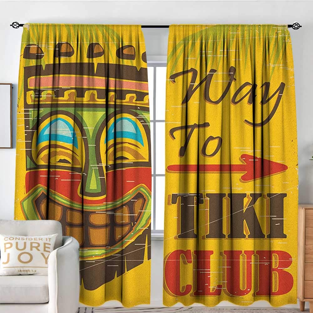 NUOMANAN Blackout Curtains for Bedroom Tiki Bar,Way to Tiki Club Vintage Poster Design Retro Grunge Polynesian Exotic Retro Print, Multicolor,Darkening and Thermal Insulating Draperies 120"x96"