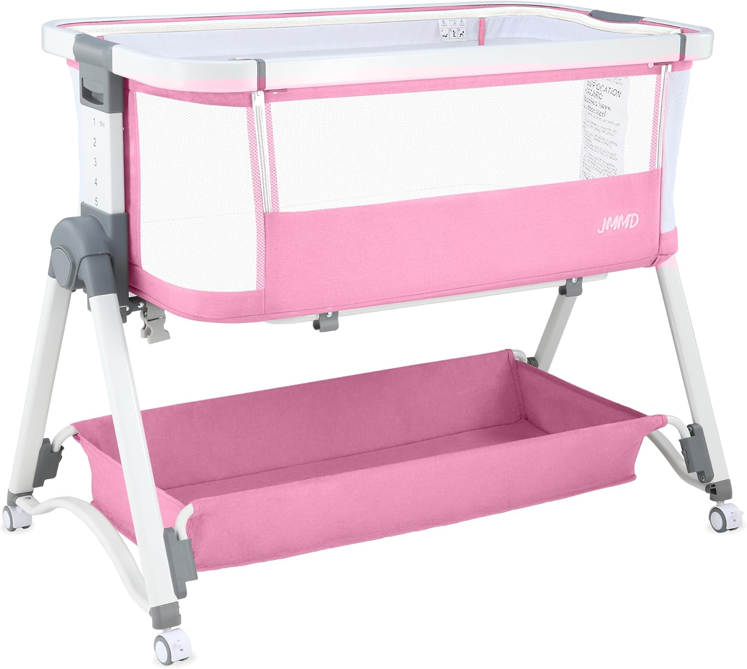 JMMD Baby Bassinet Bedside Sleeper, 3 in1 Baby Bassinet with 6 Levels Height Adjustable Side Sleeper Foldable and Portable Bedside Sleeper for Baby (Pink)
