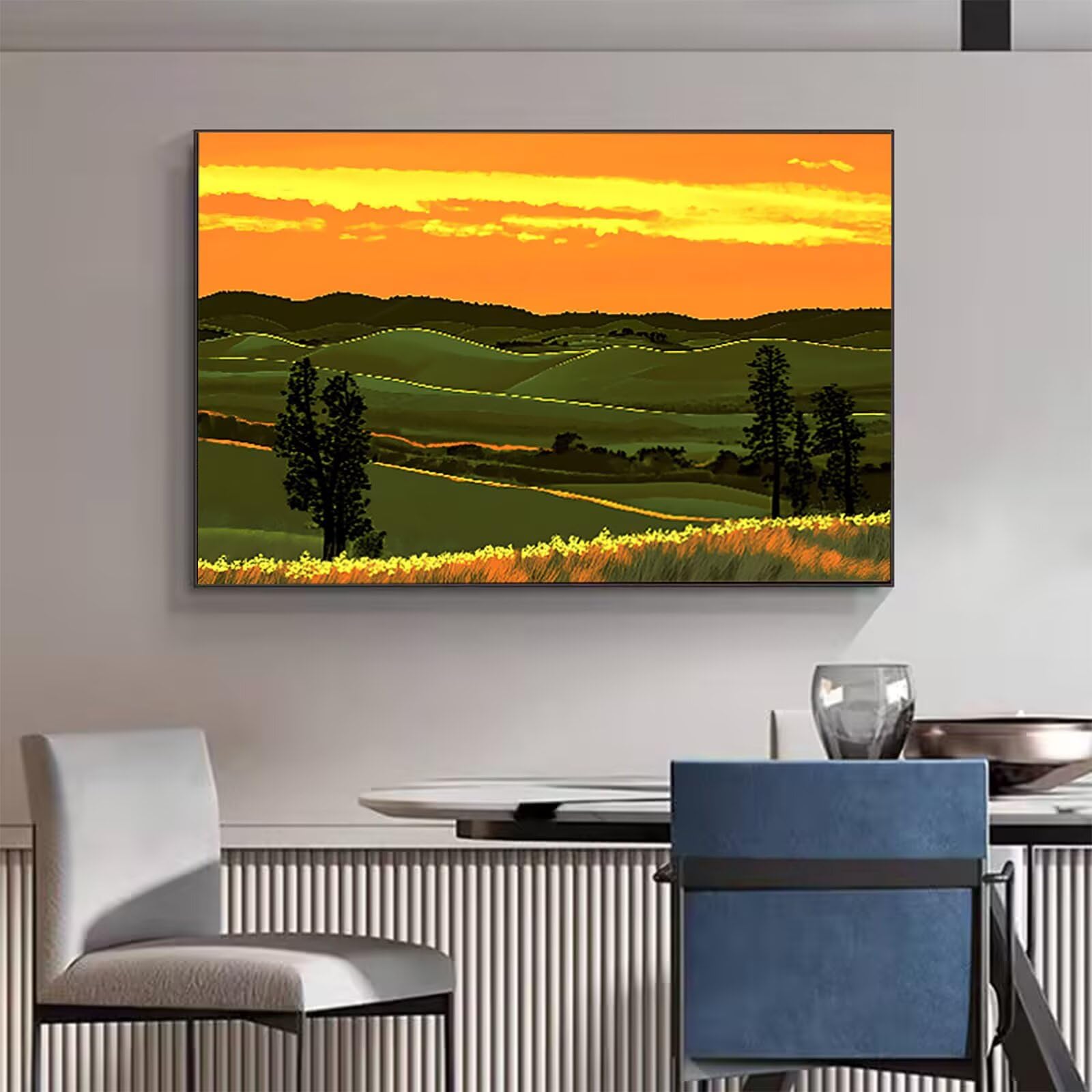 Malen Nach Zahlen Erwachsene Wiese Sonnenuntergang, 100x135cm 0-F-24 | Leinwand Kreatives Malen Nach Zahlen für Erwachsene und Anfänger Entspannendes Bastelset, Geschenke für Frauen