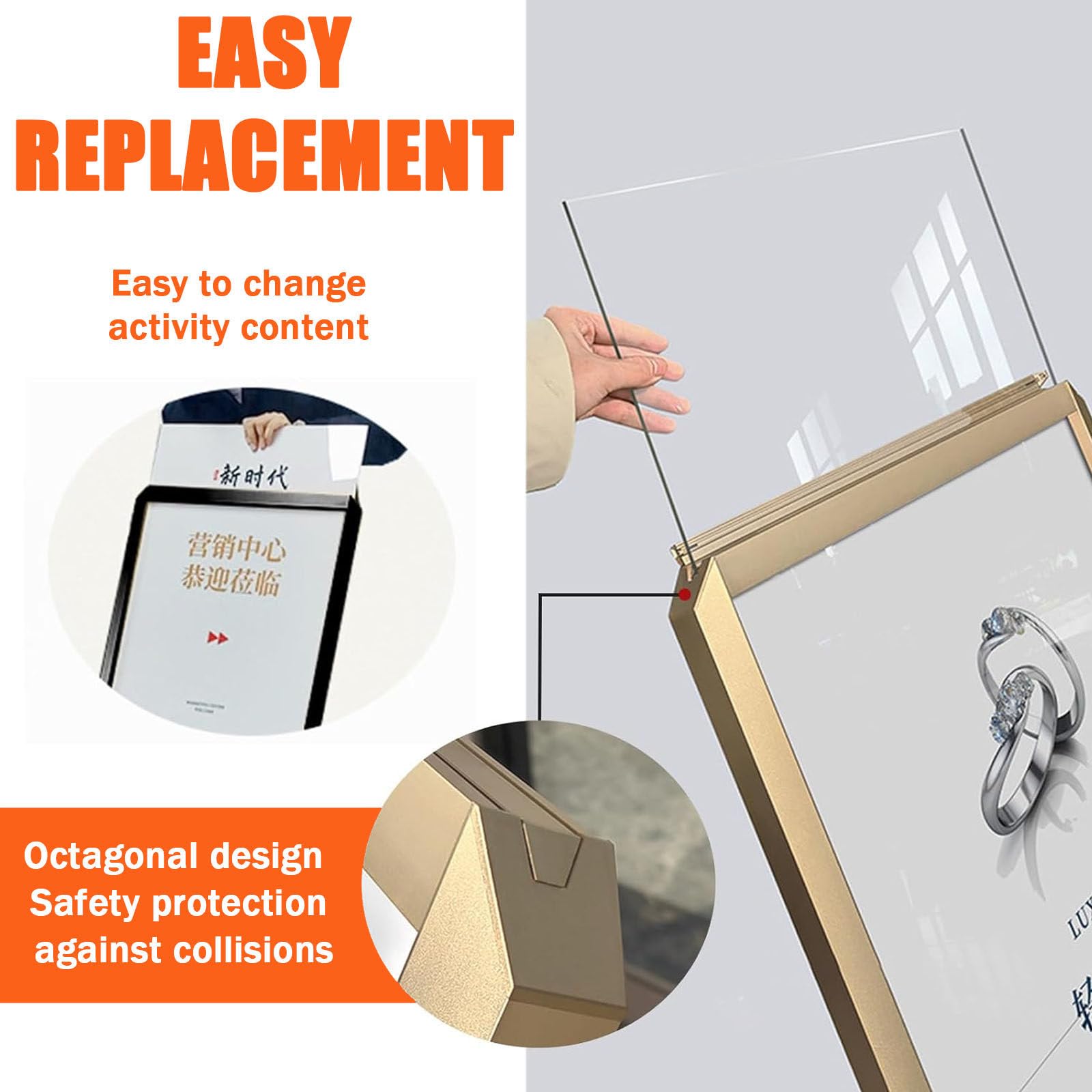 Soporte Ajustable para Carteles publicitarios, Soporte de Suelo para exhibición de Carteles, Soportes para Carteles con Marco de Aluminio para Interiores y Exteriores, Ideales para Bodas, CE