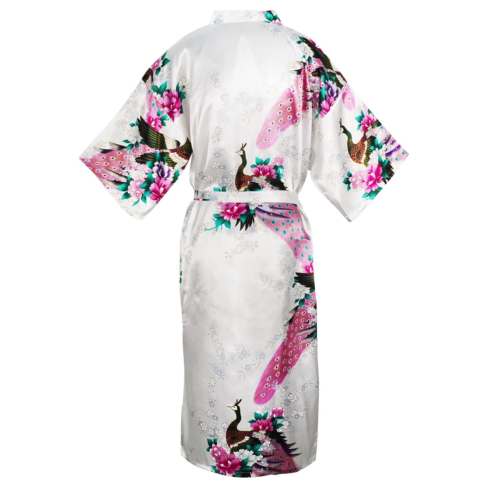 Robe Kimono Japonaise pour Femmes, Japonais Traditionnel Yukata Femme, Paon Peignoir, Masque Kimono Eventail à Main Ensemble de Chaussettes