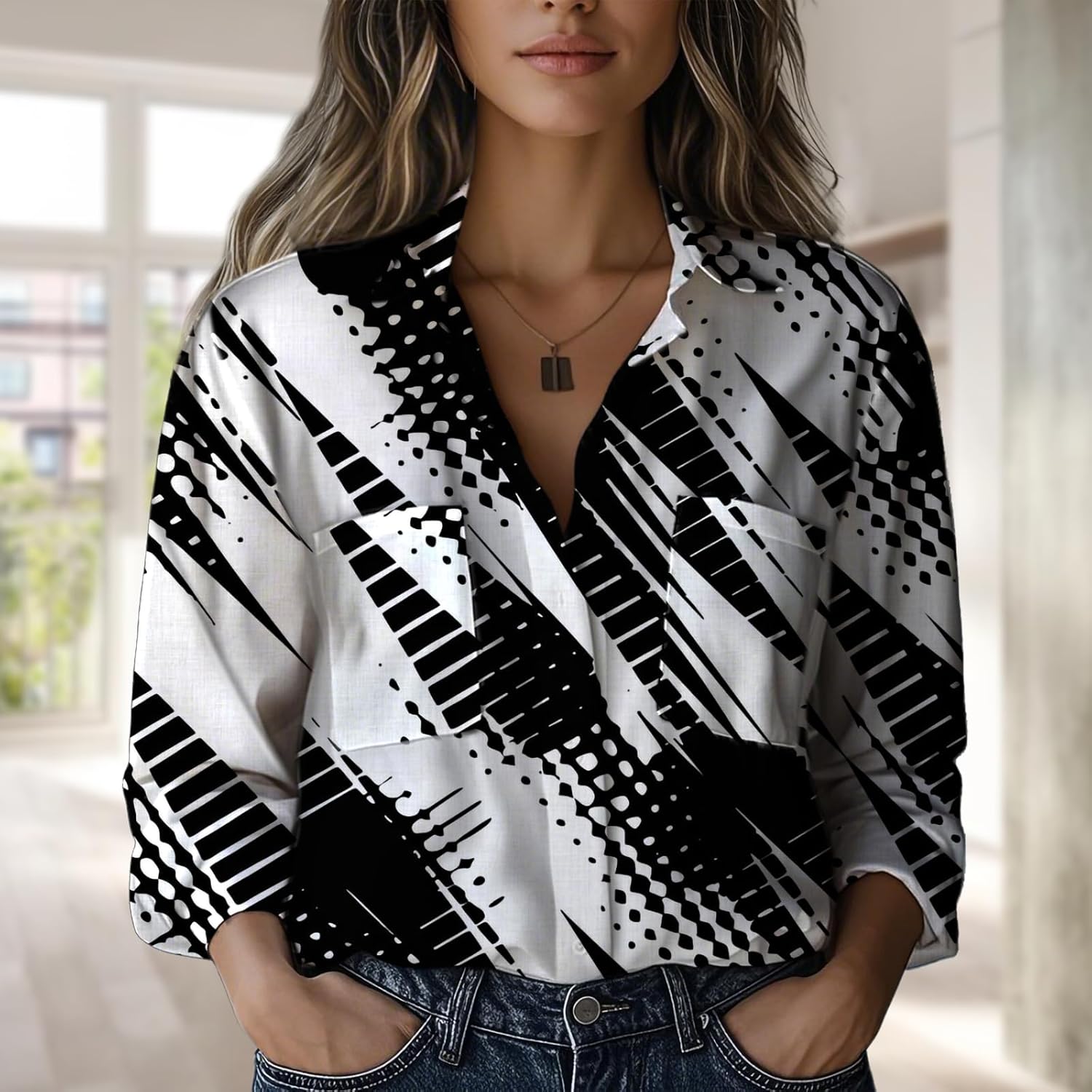 Long Shirts for Women Casual Loose Fit Colorful V Neck Button Down Tunic Blouses 2025 Summer Retro Trendy Outfits - Image 2