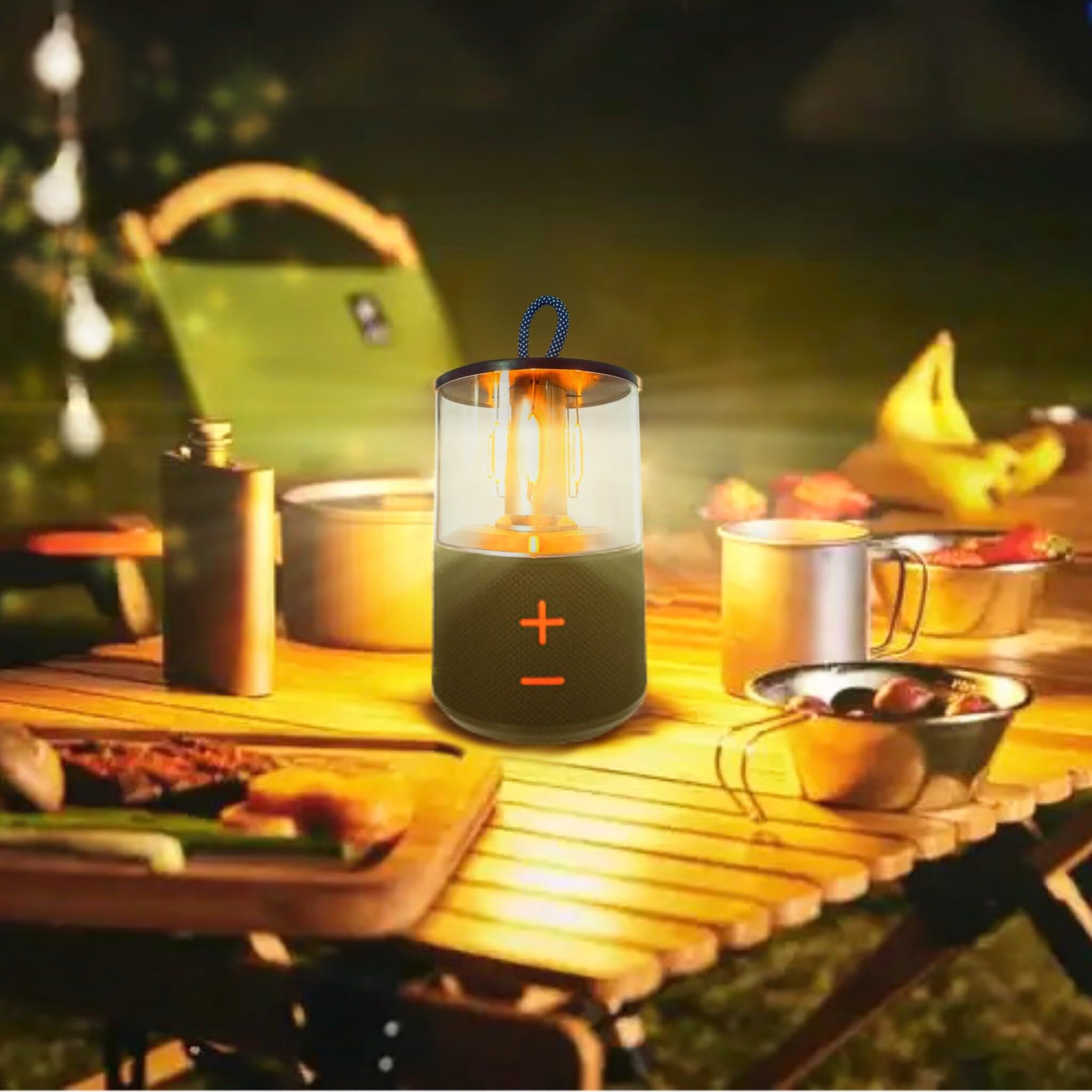 Lampe de Camping LED Rechargeable Portable avec Haut-parleur Bluetooth, Ampoule LED Vintage pour Tente, Lampe Vintage pour Table de Pub en Plein Air (Noir)