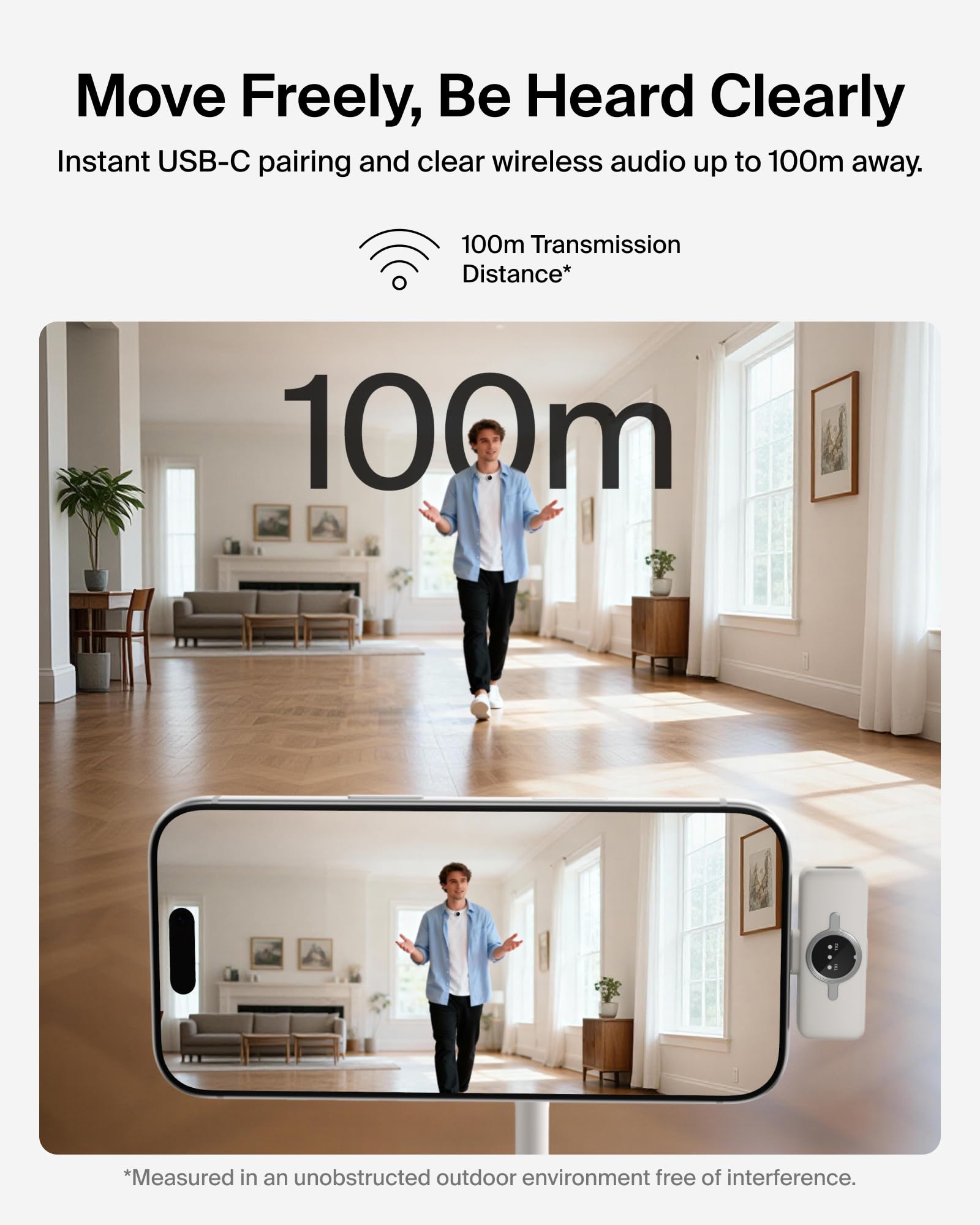 Belkin Stage Microfono Wireless a clip, 2 Microfoni Lavalier Omnidirezionali per Video Social per iPhone, Android, 24 bit/48 kHz, Batteria da 36 ore, Riduzione del rumore, per YouTube, Podcast e Vlog